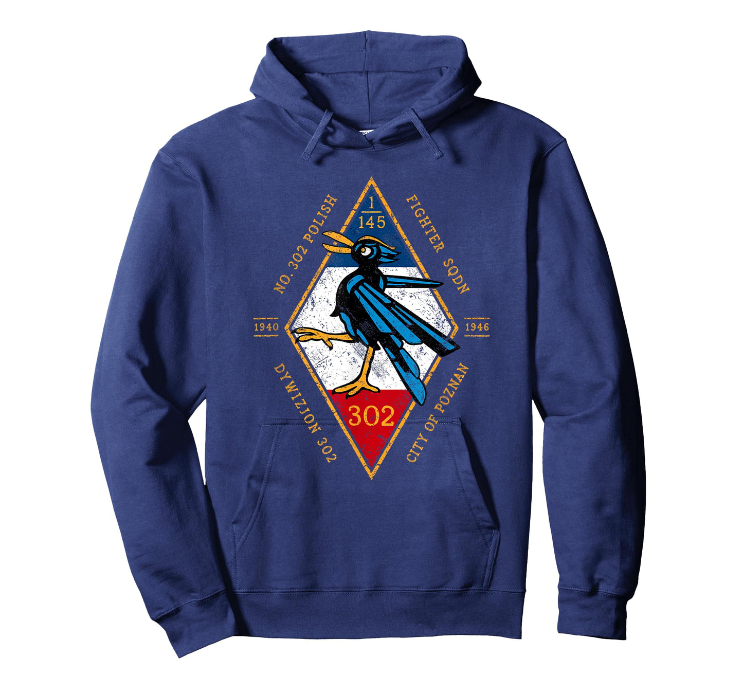 909 Apparel No. 302 Polish Fighter Squadron WW2 Emblem T-Shirt - Black, Unisex-Adults, Small, Short Sleeve, Modern, Military-Themed