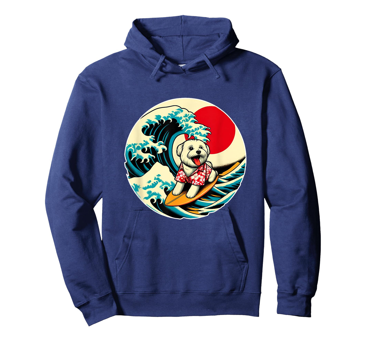 Great Wave Kanagawa Maltese dog Surfing T-Shirt for Men Women Kids