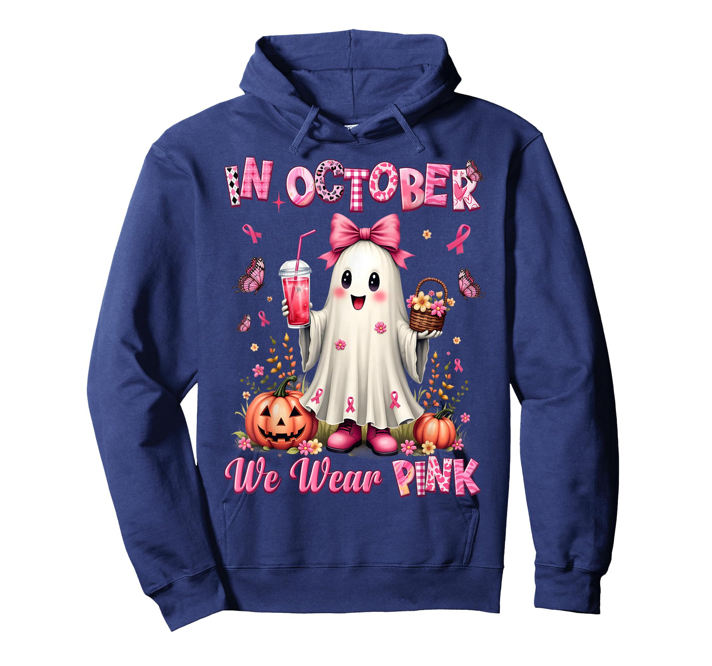 In October We Wear Pink Ghost Breast Cancer Awareness T-Shirt