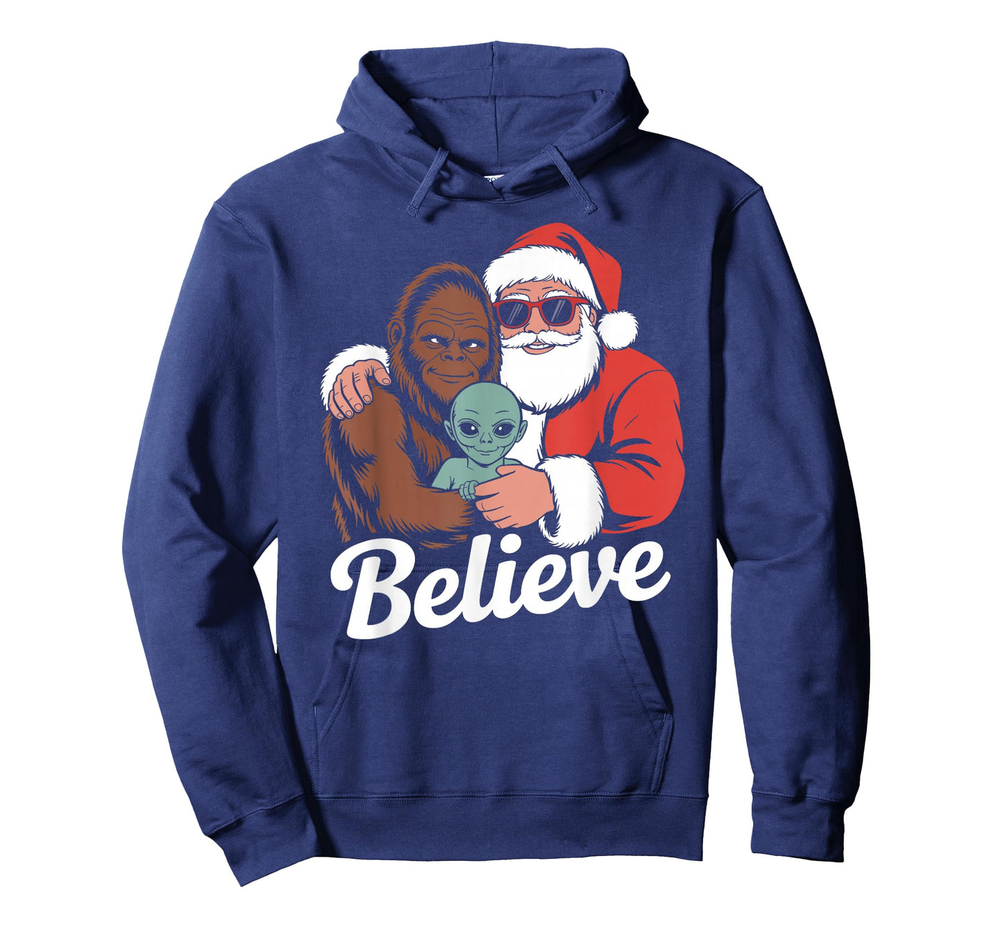 Believe Bigfoot Santa Alien Funny Christmas Sarcastic T-Shirt