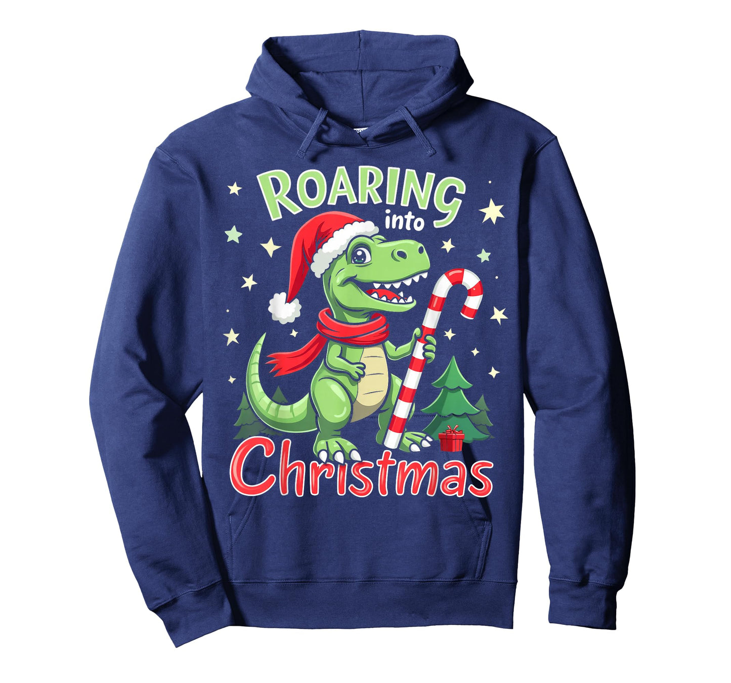 Roaring into Christmas T-Rex Santa Hat & Candy Cane Holiday T-Shirt