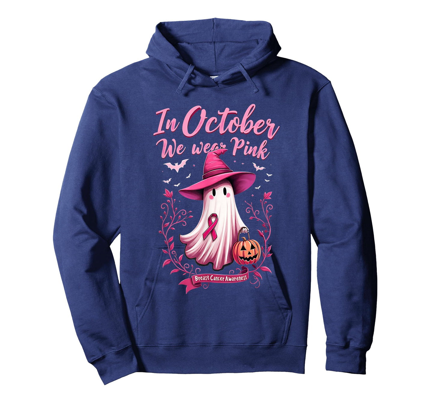 Cute We Wear Pink Ghost Witch Hat Breast Cancer Awareness T-Shirt