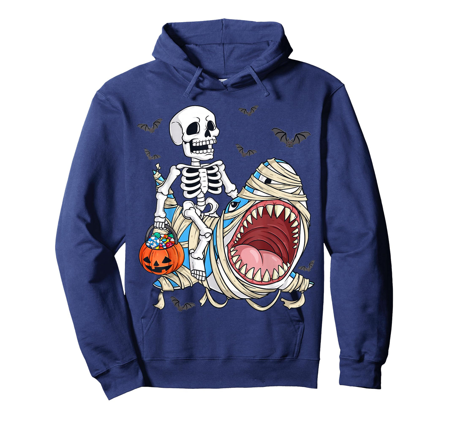 Skeleton Riding Mummy Shark Funny Halloween Pumpkin Kids T-Shirt