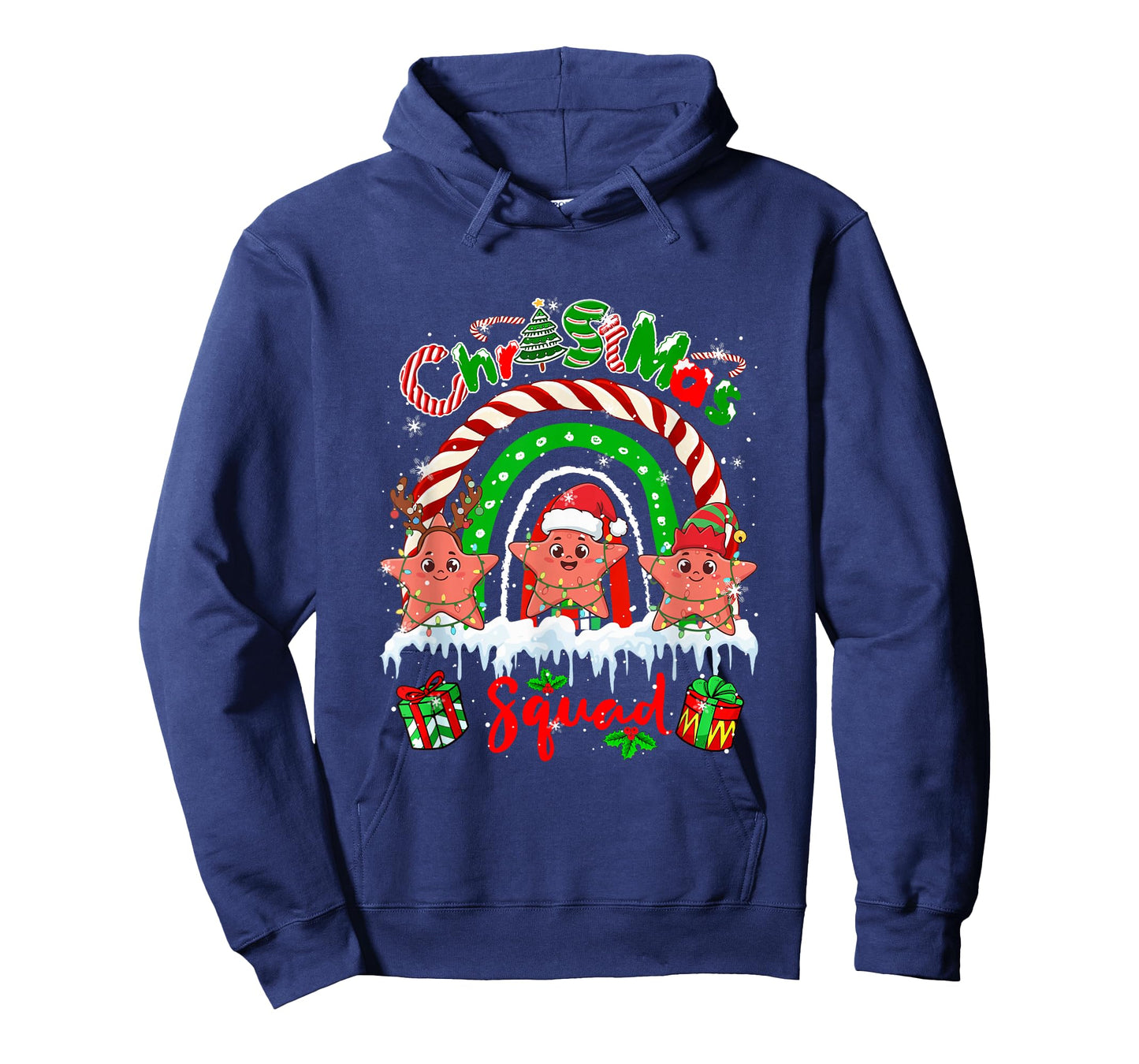 Christmas Squad Three Santa Starfishes Rainbow Candy Canes T-Shirt