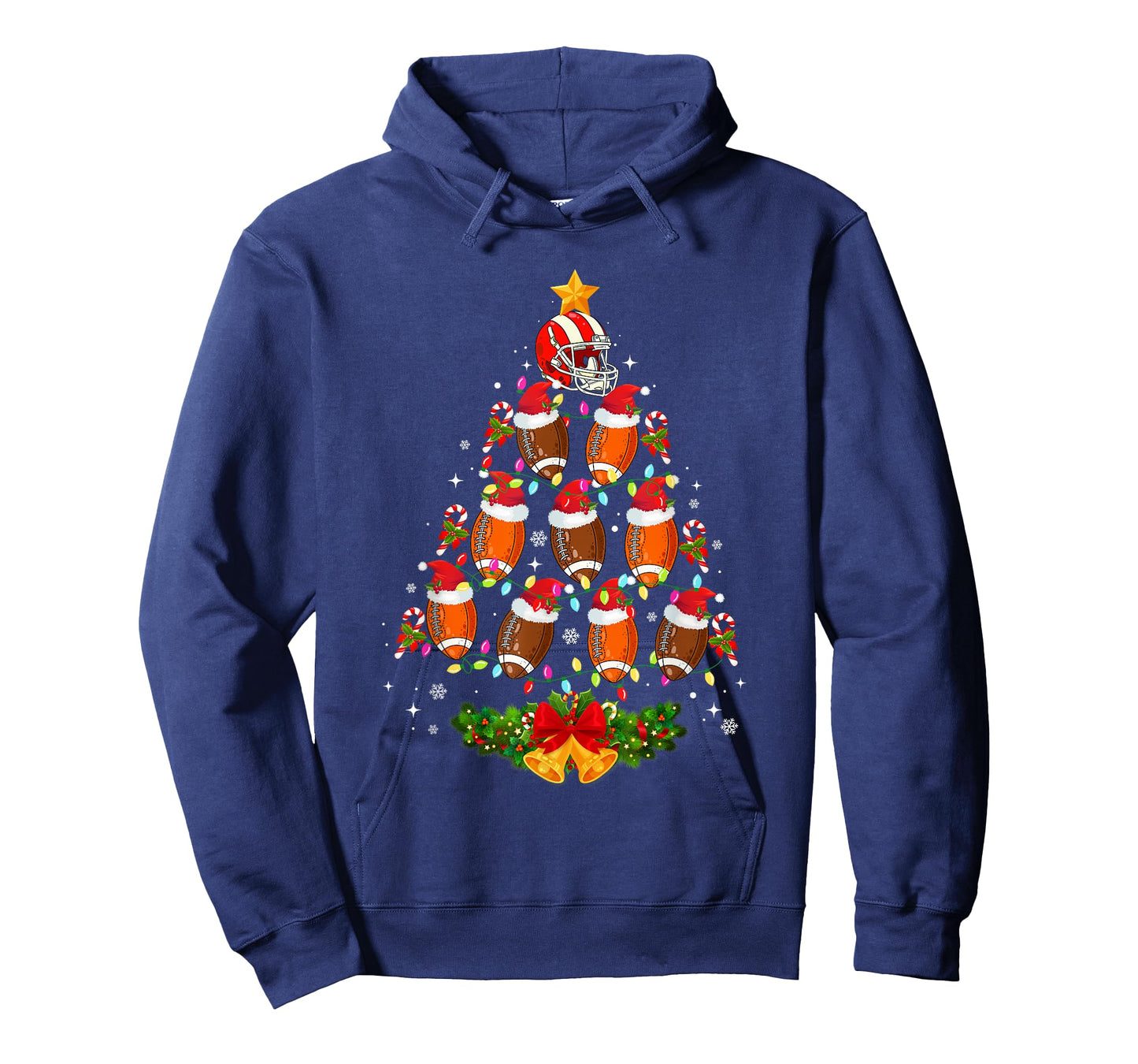 Football Christmas Tree Lights Men Boys Funny Xmas Pajamas T-Shirt