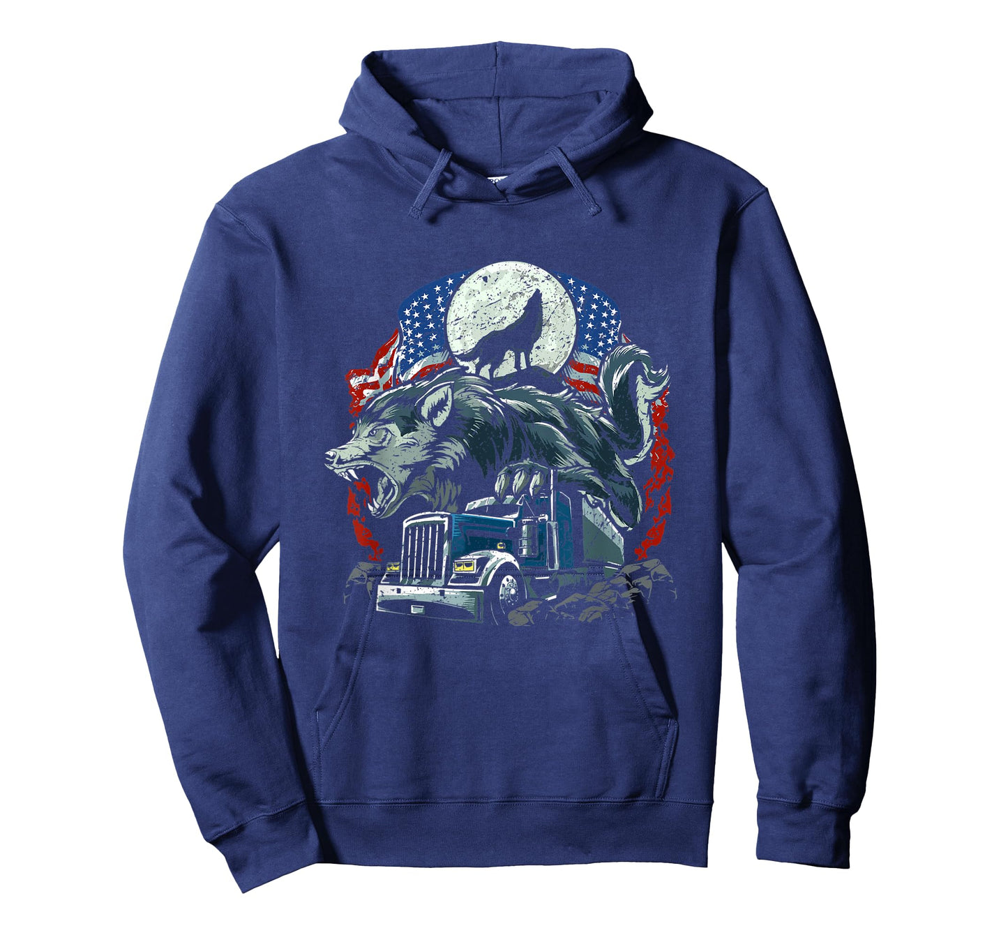 USA Flag Truck Howling Wolf American Patriotic Trucker T-Shirt for Men