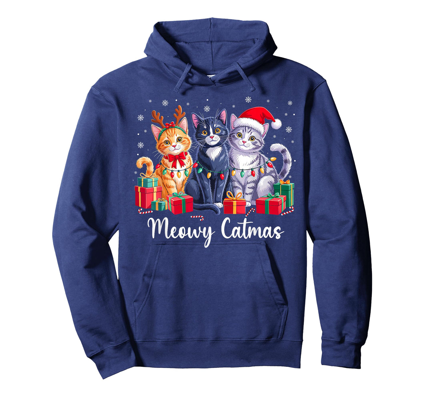 Meowy Catmas Cat Christmas Light Reindeer Santa Cat Lover T-Shirt