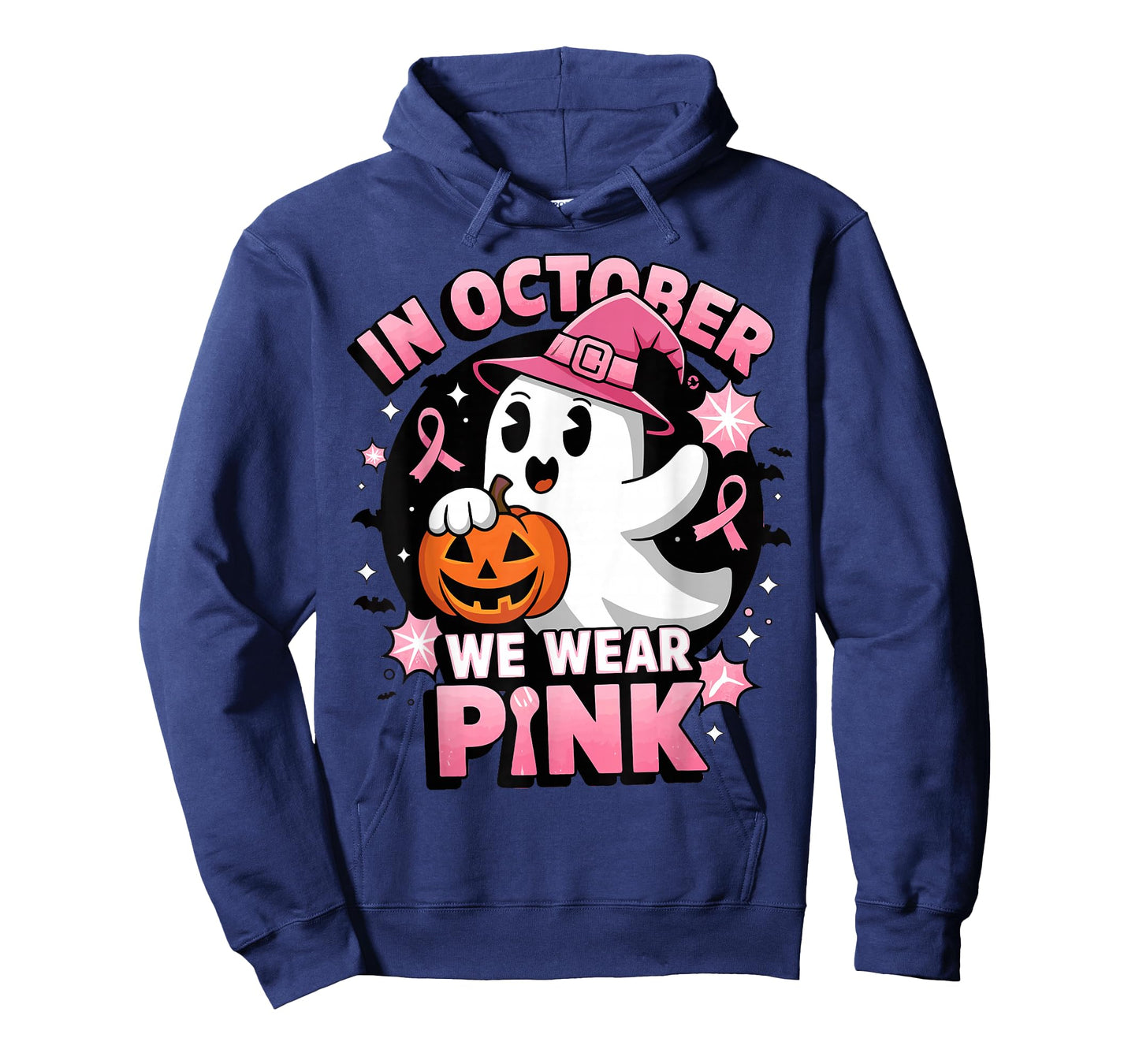 Ghost Witch in October We Wear Pink Breast Cancer Awareness T-Shirt