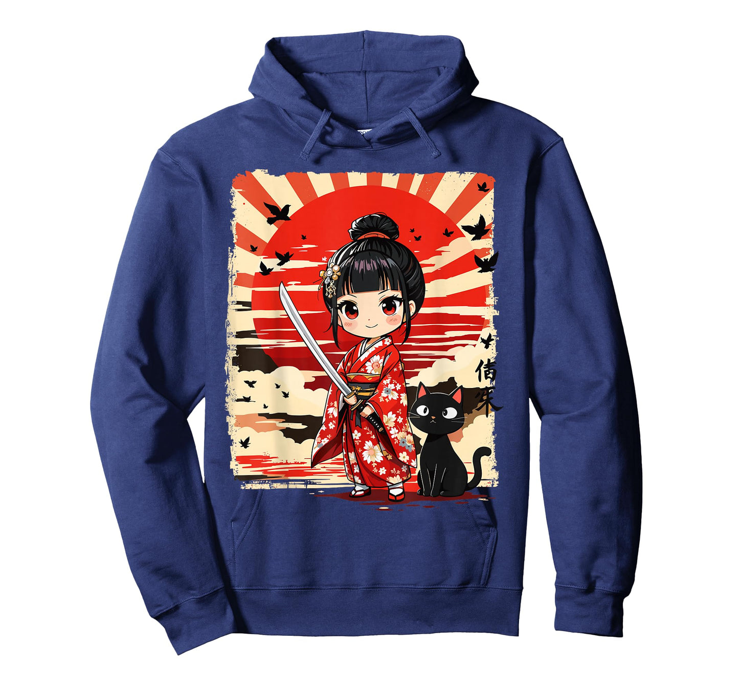 Cute Kawaii Samurai Girl and Cat Japanese Anime Kids Girls T-Shirt