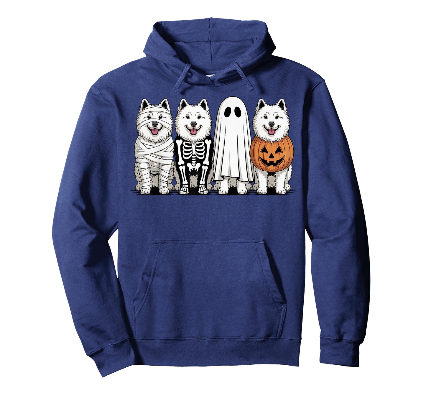 Spooky Ghost Samoyed Pumpkin Halloween Dog Skeleton T-Shirt