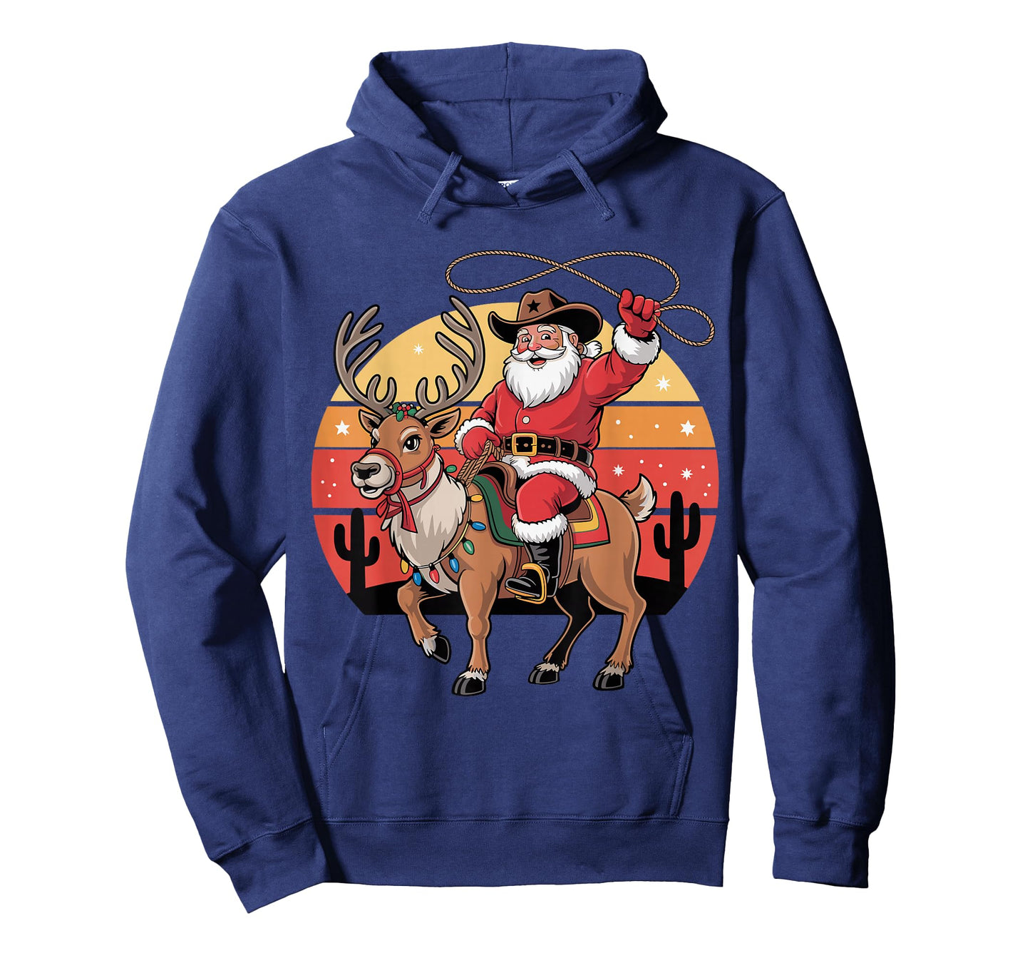 Cowboy Santa Riding Reindeer Western Texas Christmas Tee T-Shirt