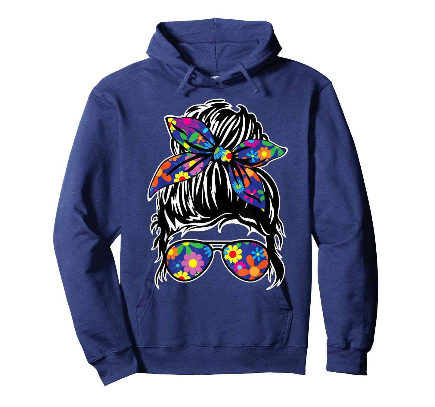 Messy Hair Bun with Bandana Ribbon and Sunglasses Design T-Shirt