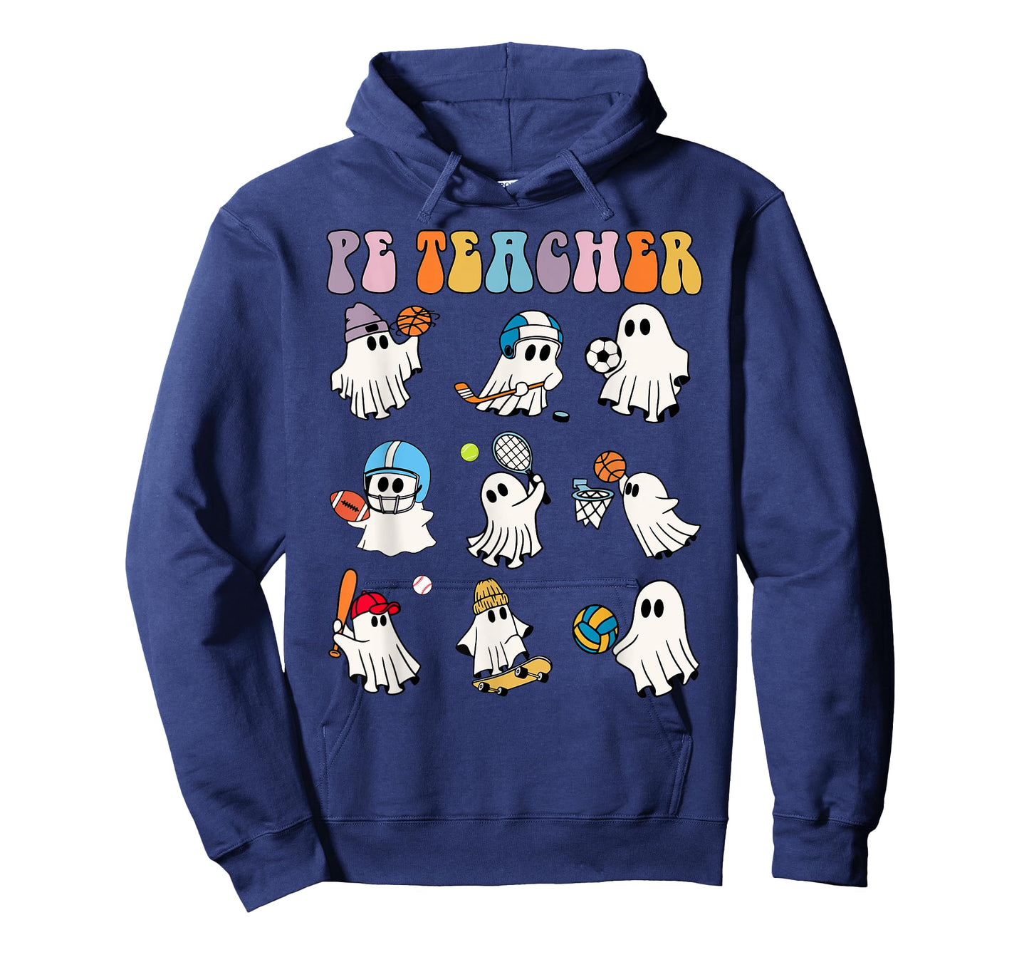 Halloween PE Teacher Ghost Playing Soccer Football Baseball T-Shirt