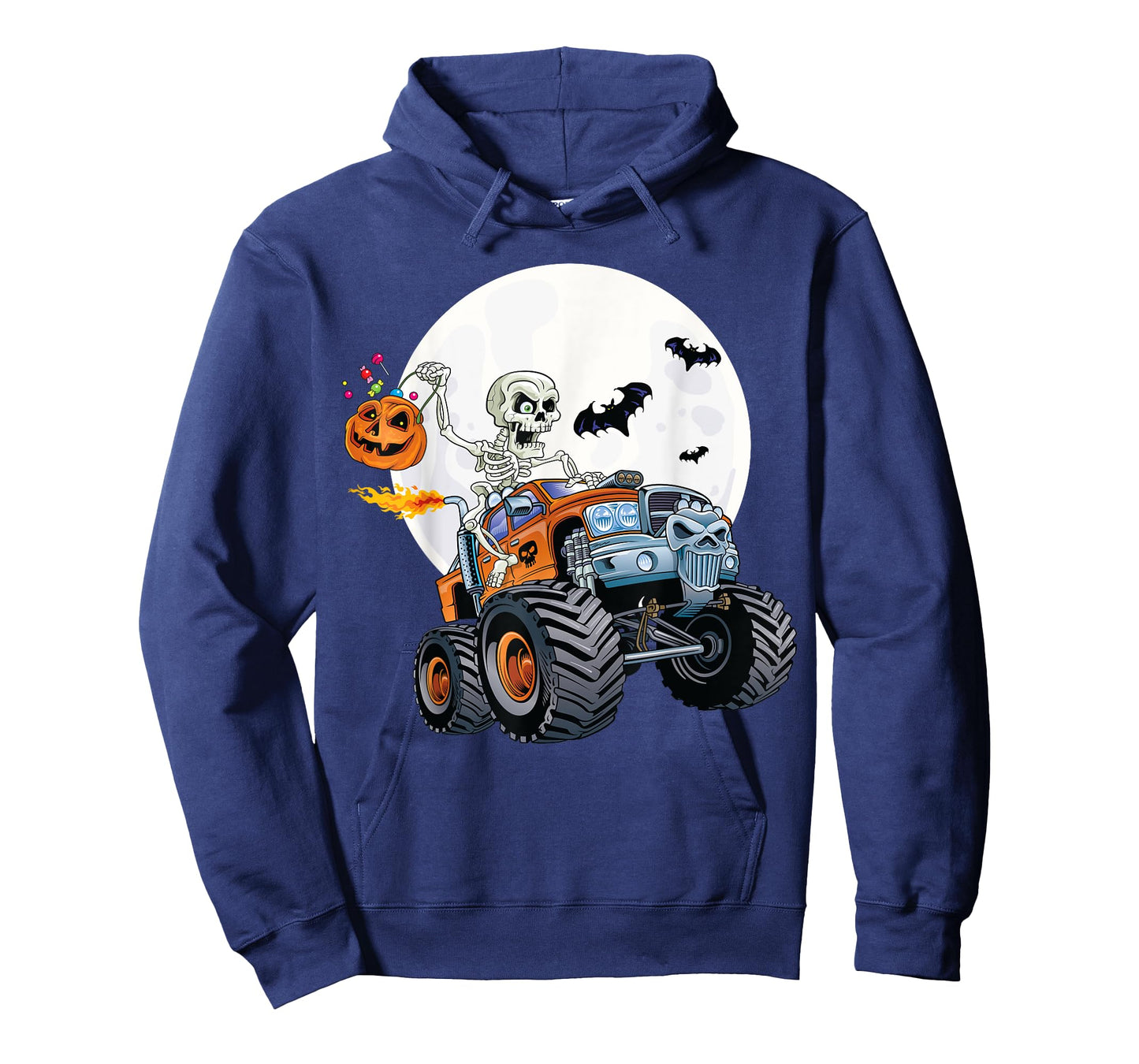 Skeleton Monster Truck Creepy Halloween Jack O Lantern Kids T-Shirt