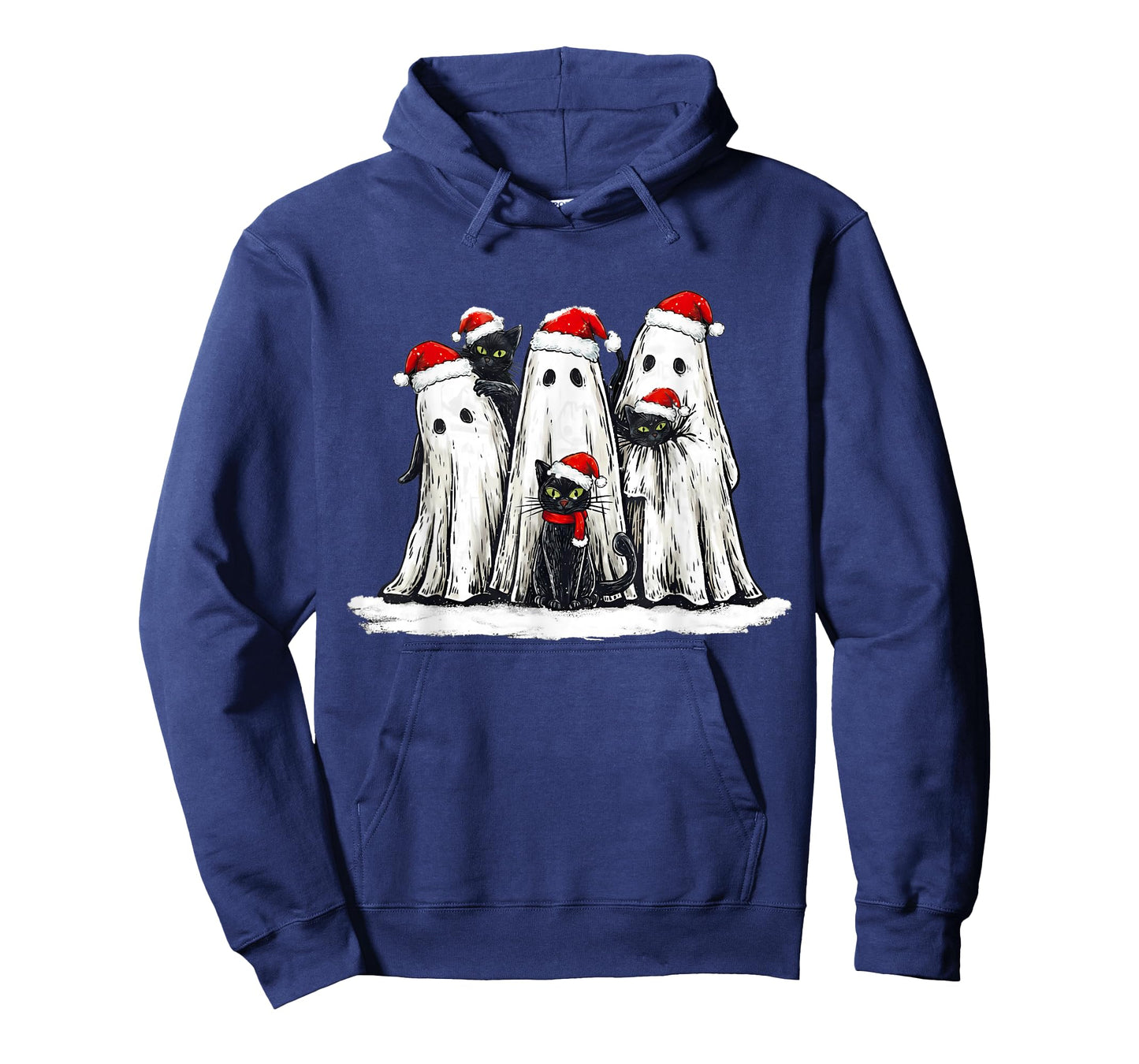 Vintage Christmas Ghost Holding Black Cat Groovy T-Shirt