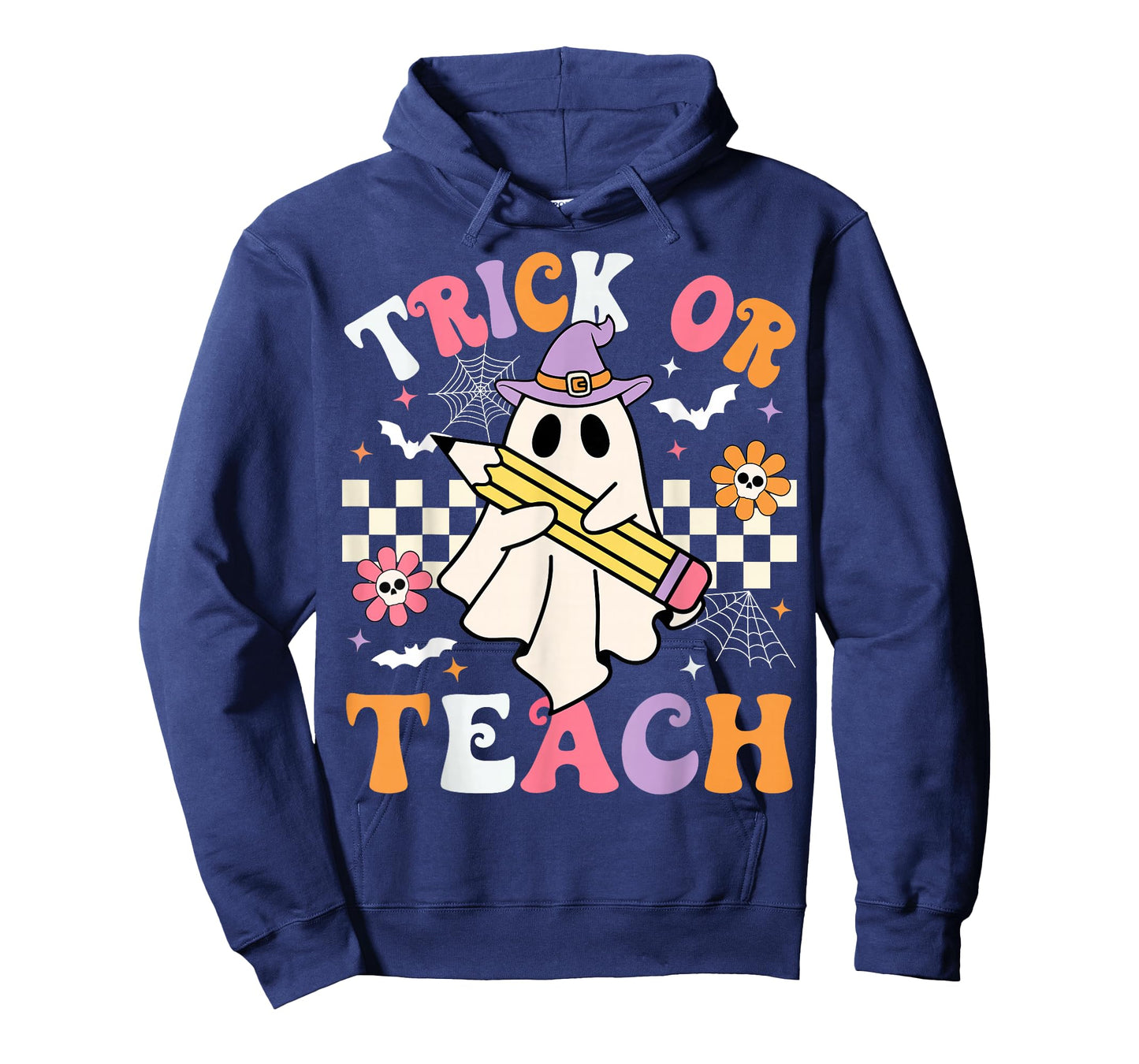 Trick Or Teach Groovy Teacher Halloween Retro Teacher Ghost T-Shirt