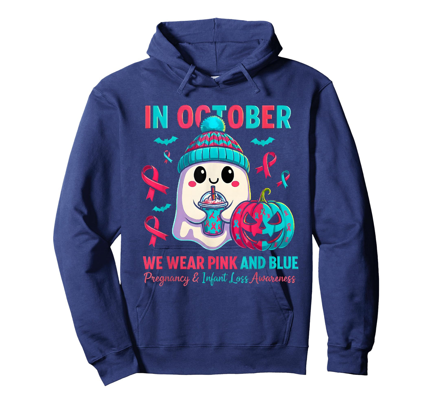 in October We Wear Pink and Blue Ghost Infant Loss Awareness T-Shirt