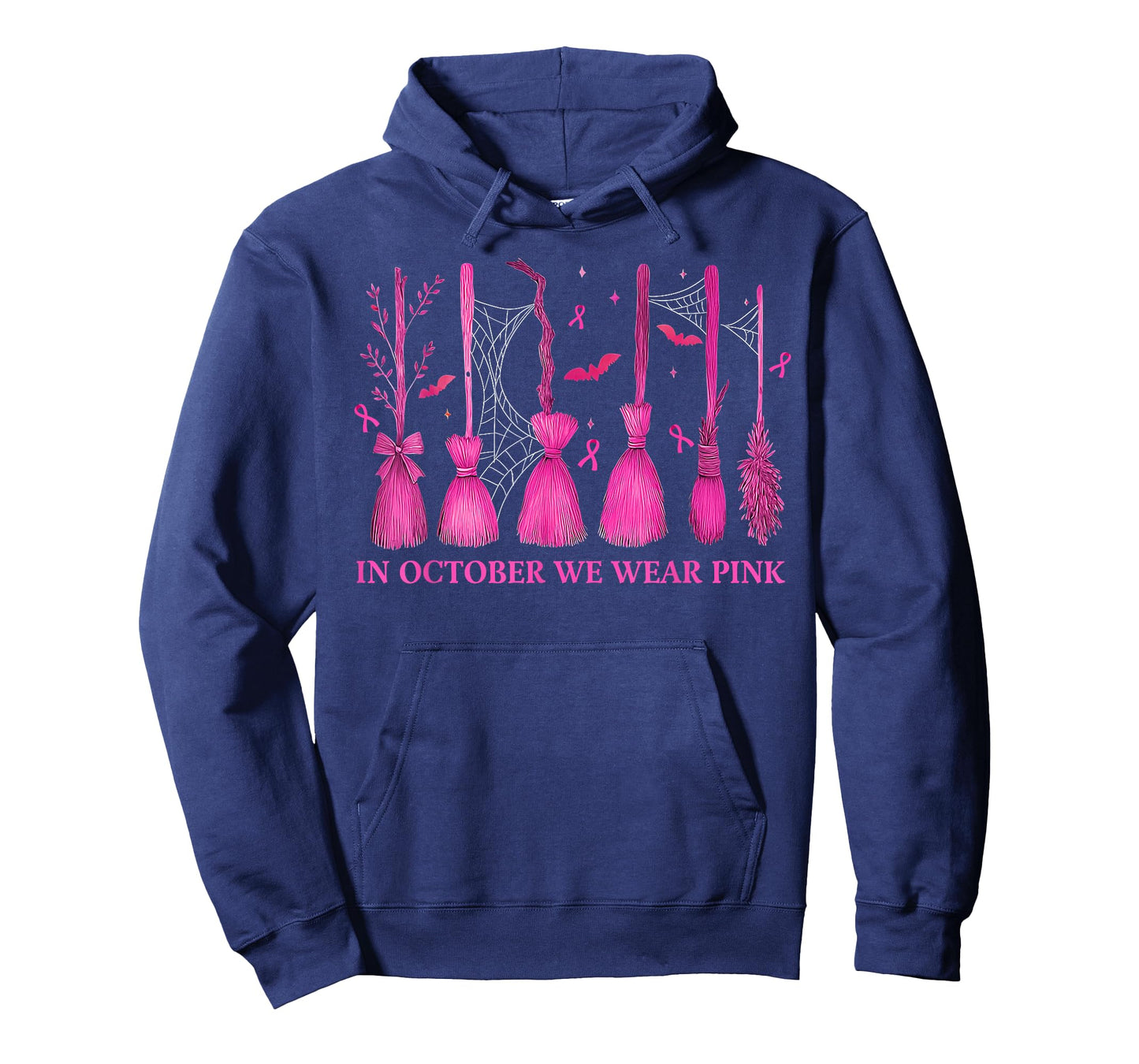 in October We Wear Pink Witch Broom Breast Cancer Halloween T-Shirt