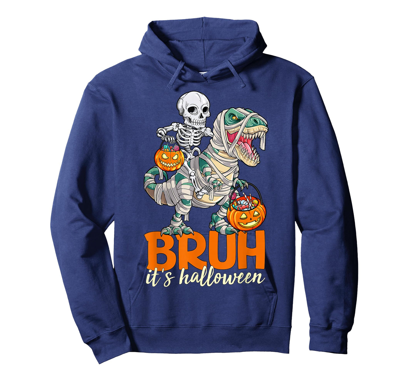 Bruh Itโs Halloween Skeleton Riding Dinosaur Gifts Kids Boys T-Shirt