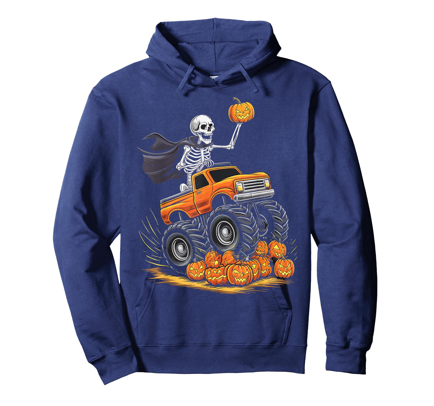 Skeleton Riding Monster Truck Halloween Pumpkin Kids Toddler T-Shirt