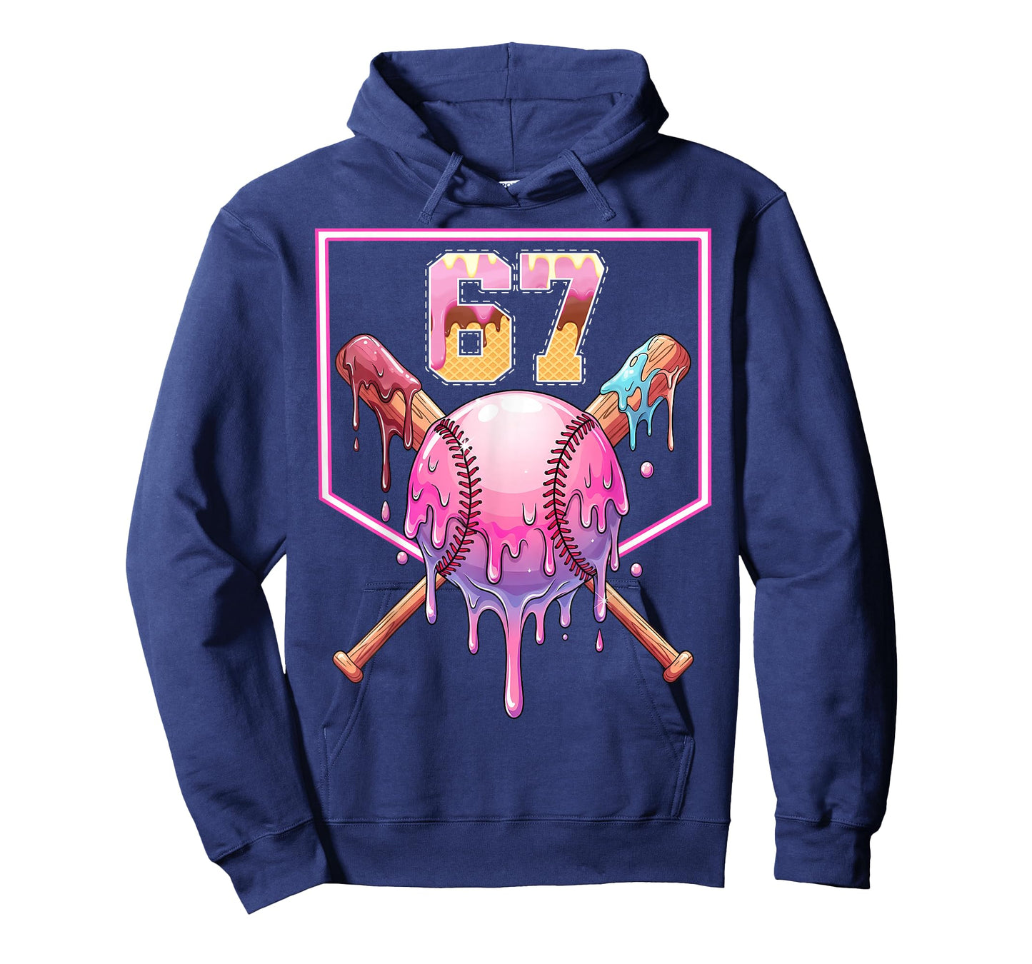 Baseball Ice Cream Drip Number 67 Player 67th Birthday Meme T-Shirt