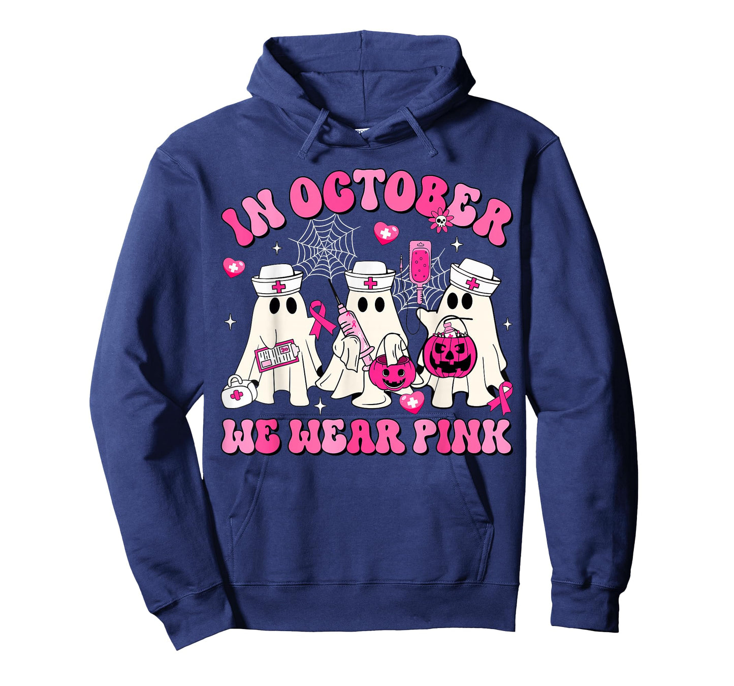 October We Wear Pink Nurse Ghost Halloween Breast Cancer T-Shirt
