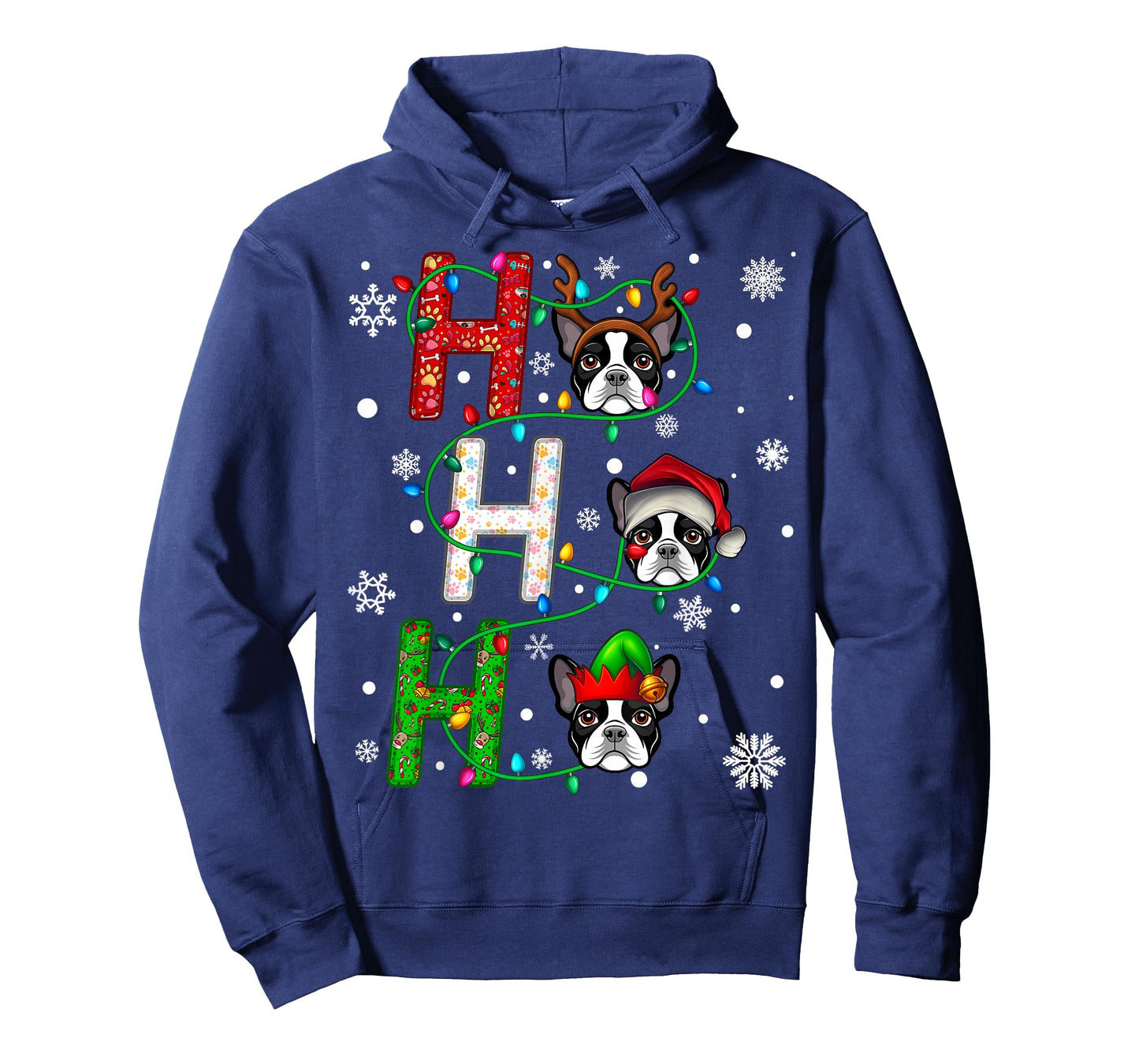 Santa Hat Ho Ho Ho Family Christmas Boston Terrier Dog Xmas T-Shirt