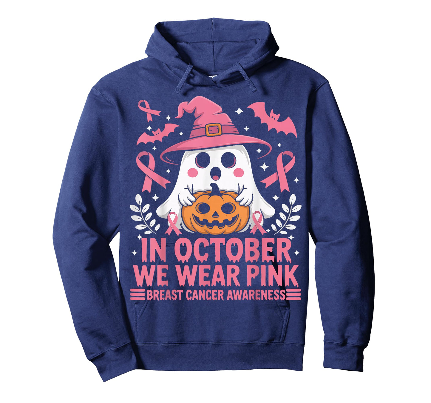 in October We Wear Pink Cute Ghost Witch Hat Pumpkin T-Shirt