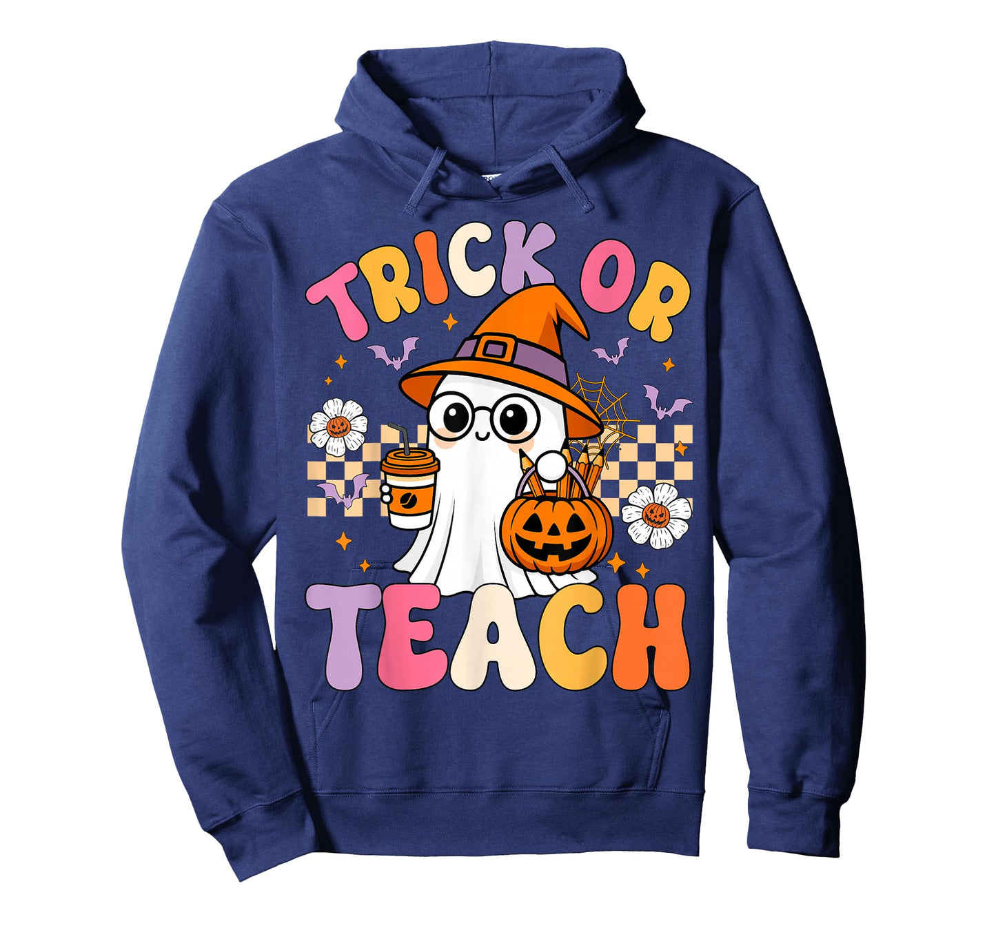 Trick Or Teach Cute Ghost Coffee Pumpkins Halloween Teacher T-Shirt