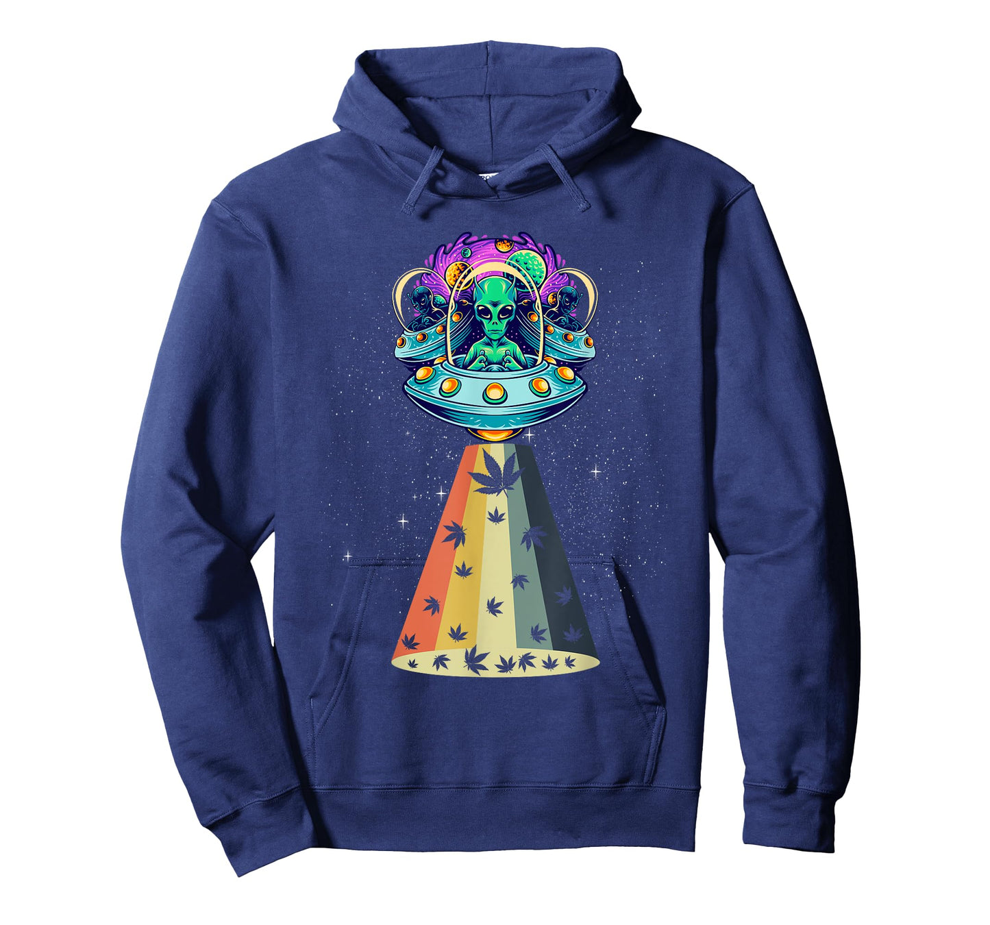 Vintage Alien Weed Pot Leaf UFO Abduction Marijuana T-Shirt