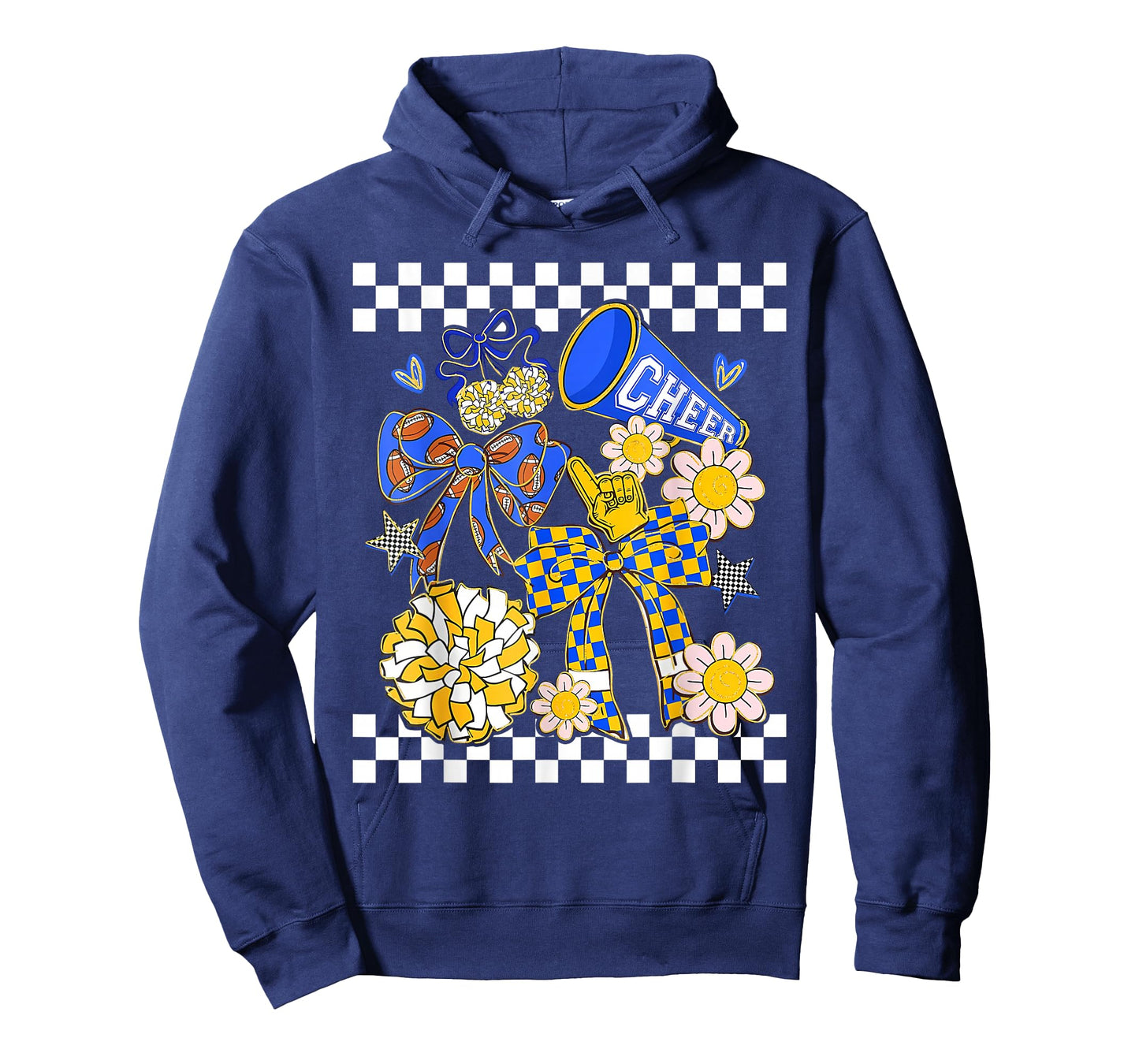 Retro Blue & Gold Cheer Football Game Day Coquette Bow Kids T-Shirt
