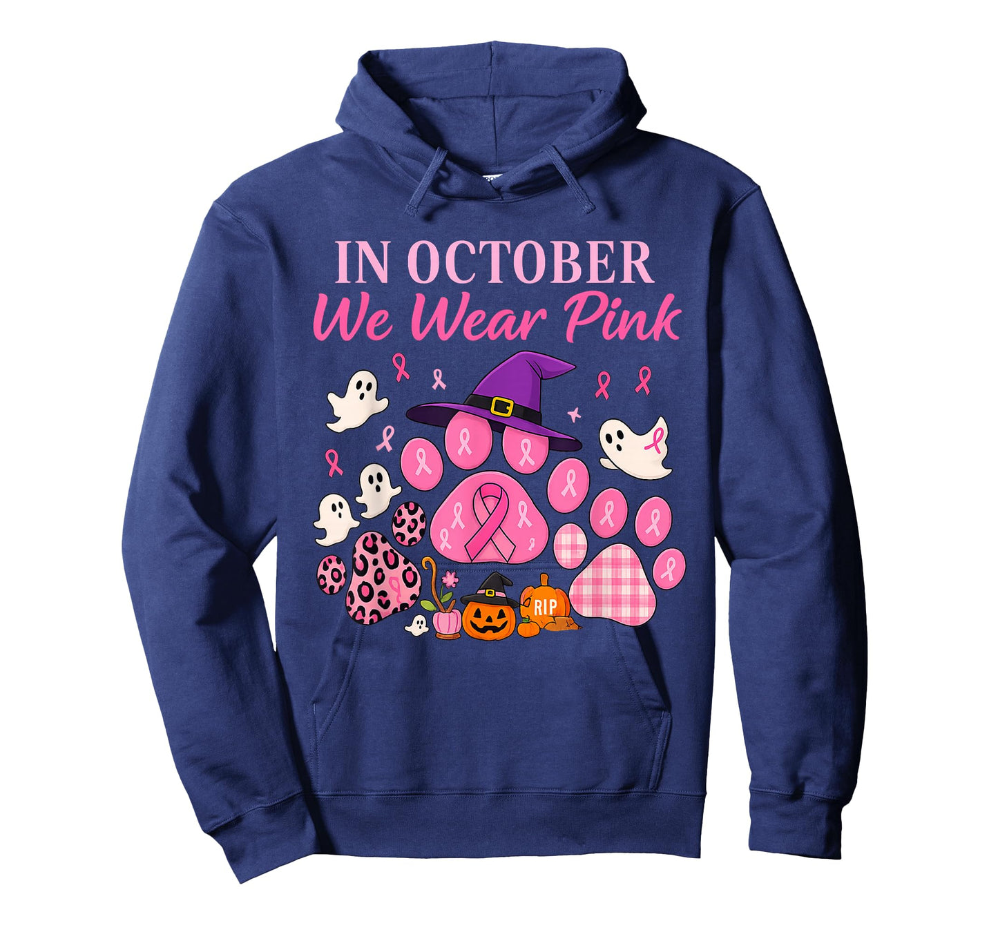 in October We Wear Pink Dog Paw Breast Cancer Awareness T-Shirt