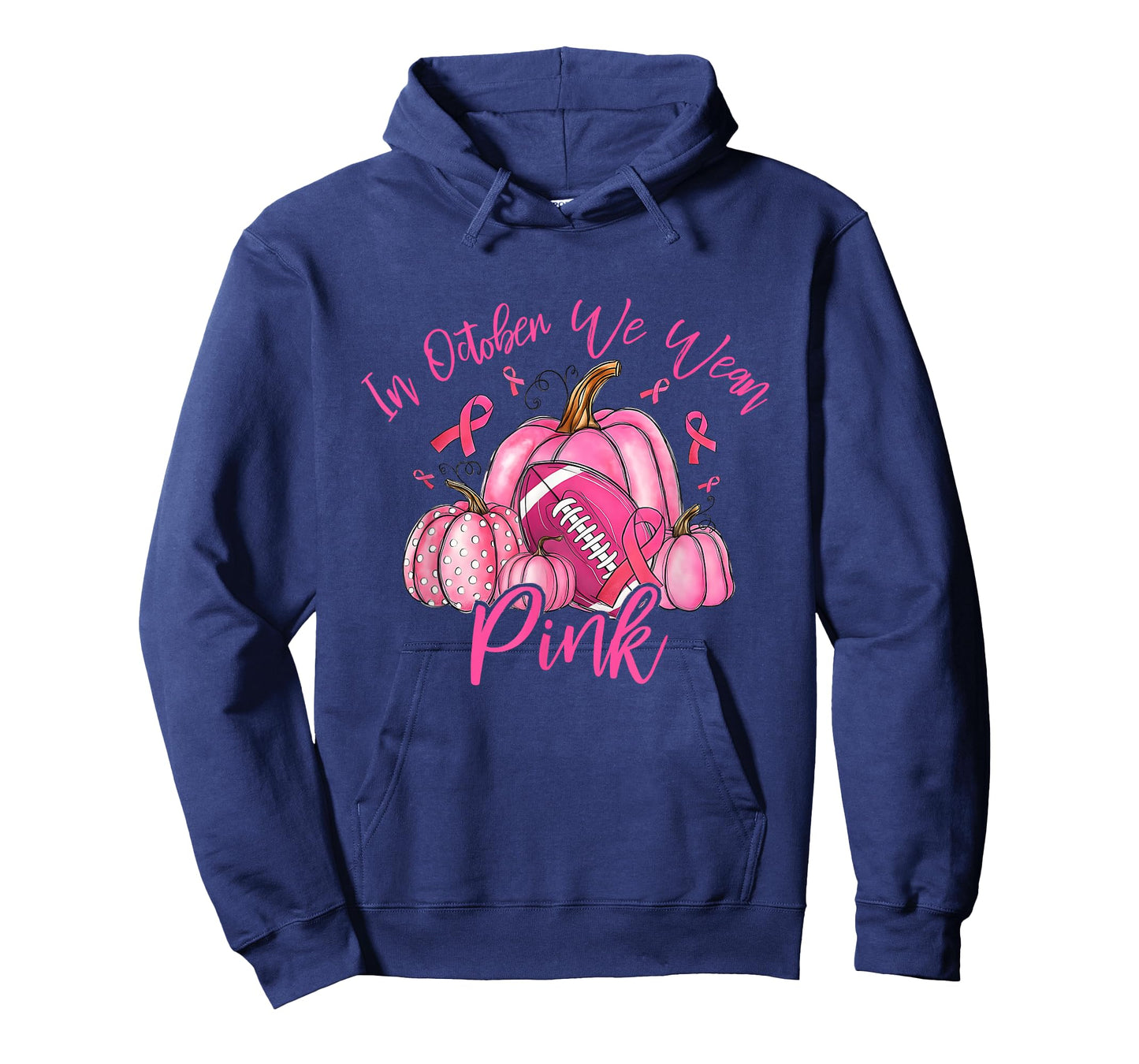 in October We Wear Pink Retro Pumpkin Football T-Shirt