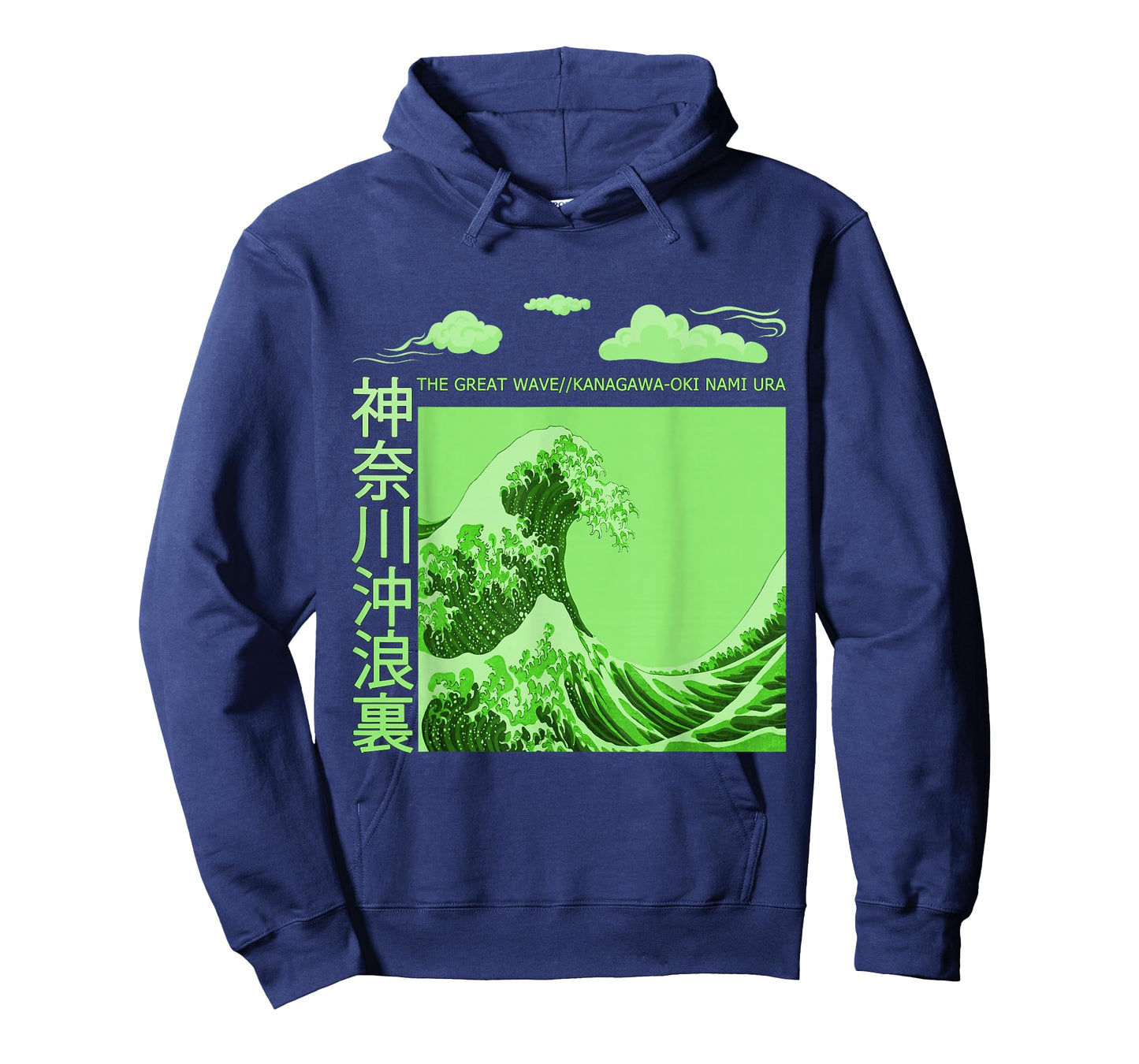 Big Wavy Japanese Green Color Graphic T-Shirt