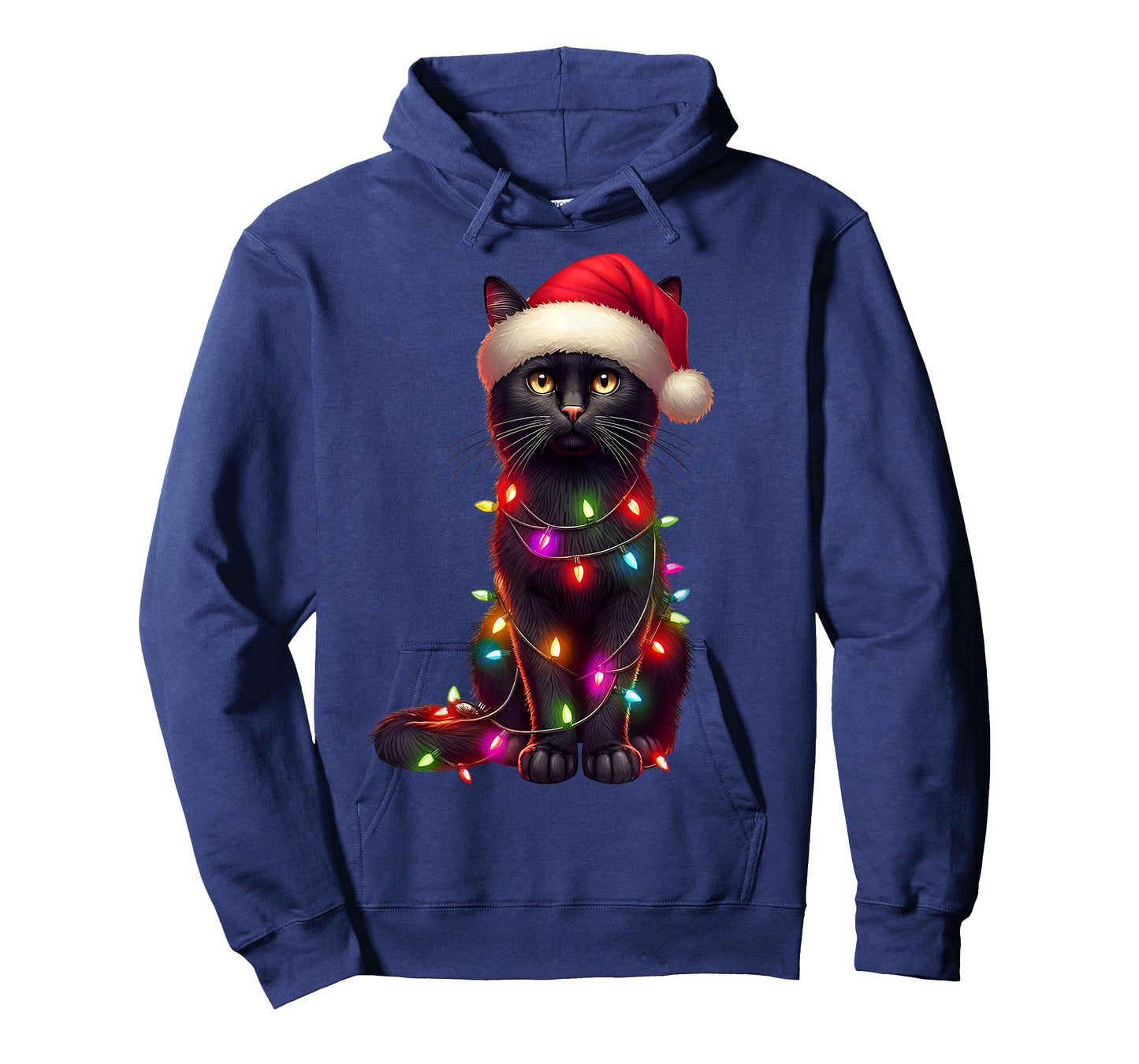 Black Cat Christmas Tree Lights Santa Xmas Pajama Cat Lover T-Shirt