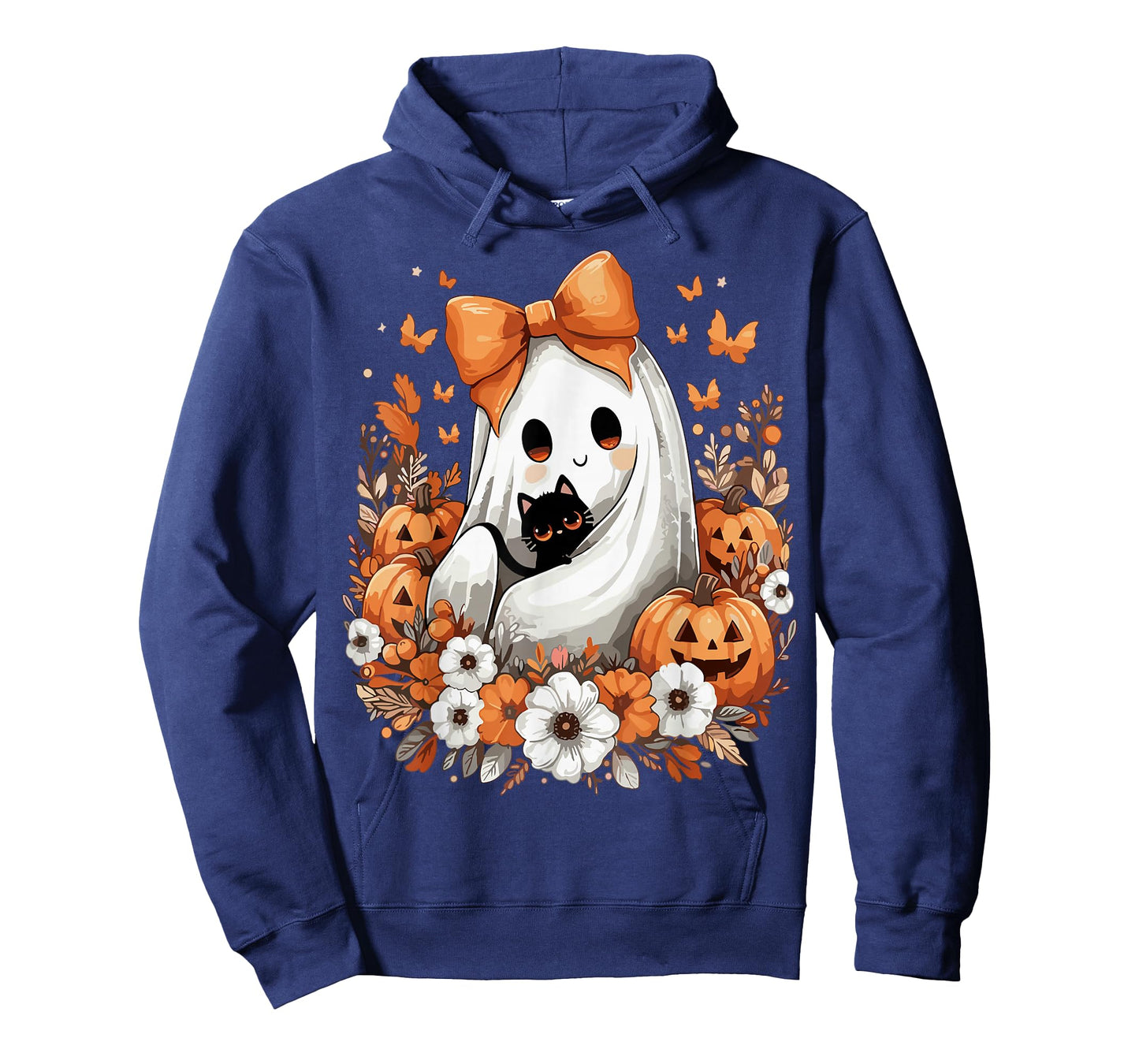 Halloween Vintage Ghost with Black Cat Pumpkin Flowers T-Shirt