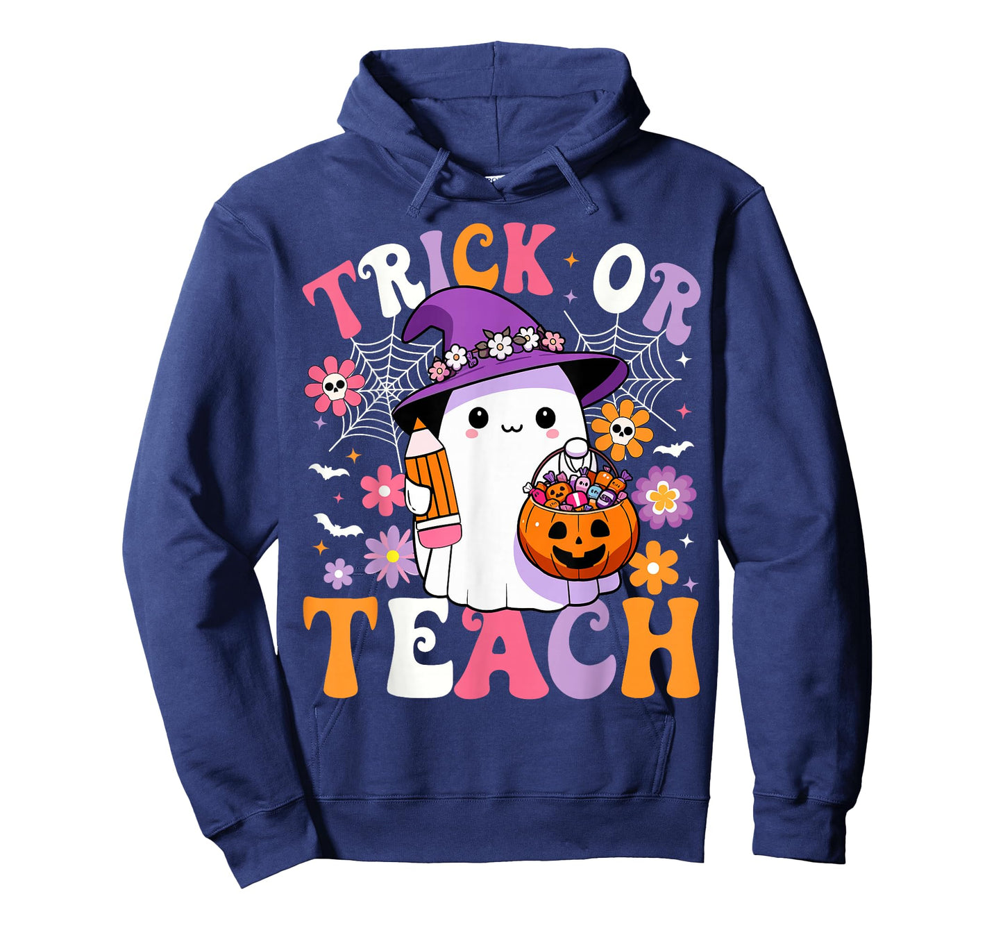 Trick Or Teach Groovy Teacher Ghost Funny Halloween Teacher T-Shirt