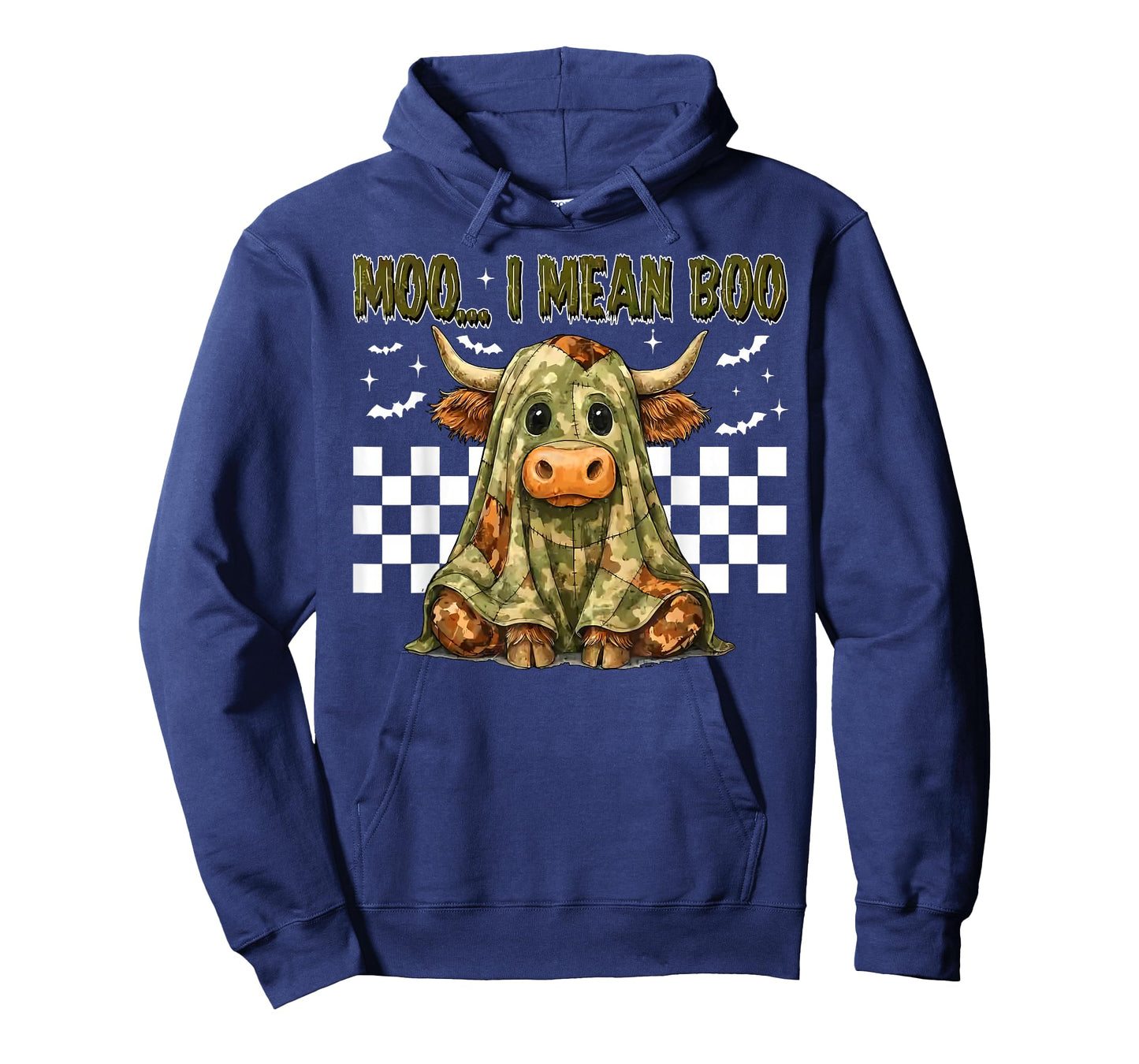 Checkered Moo I Mean Boo Green Camo Patchwork Spooky Ghost T-Shirt
