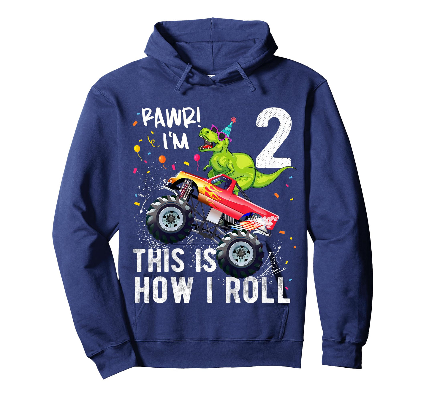 Kids T Rex Dinosaur Monster Truck 2nd Birthday Boys and Girls T-Shirt