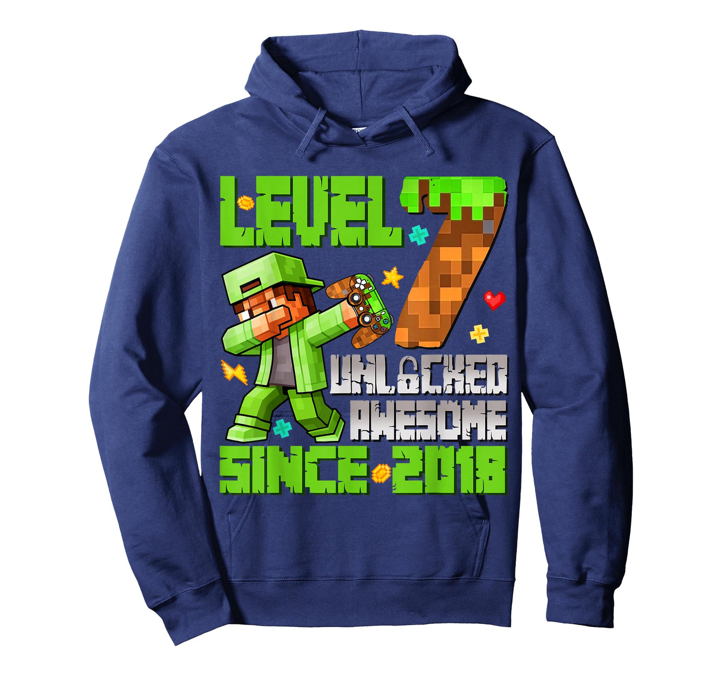 Level 7 Unlocked Awesome Since 2018 7th Birthday Game Pixel T-Shirt