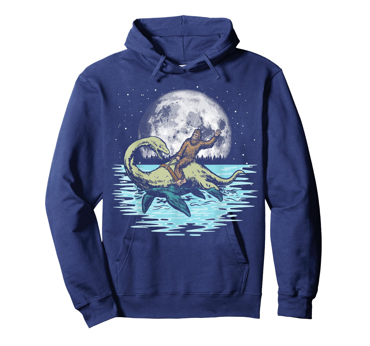 Funny Bigfoot Riding Nessie Loch Ness Monster & Full Moon T-Shirt