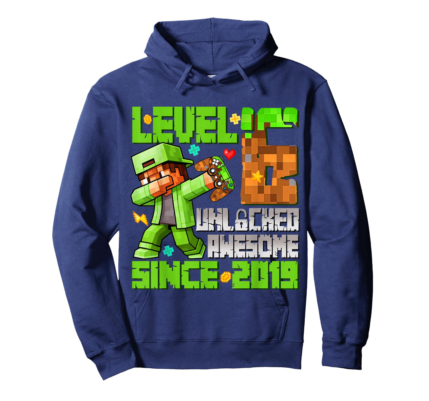 Level 6 Unlocked Awesome Since 2019 6th Birthday Game Pixel T-Shirt