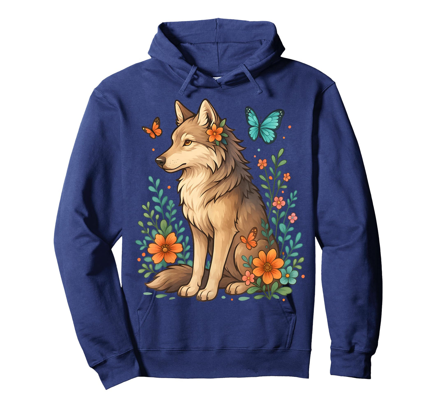 Floral Wolf With Butterflies Mystical Forest Nature Lovers T-Shirt