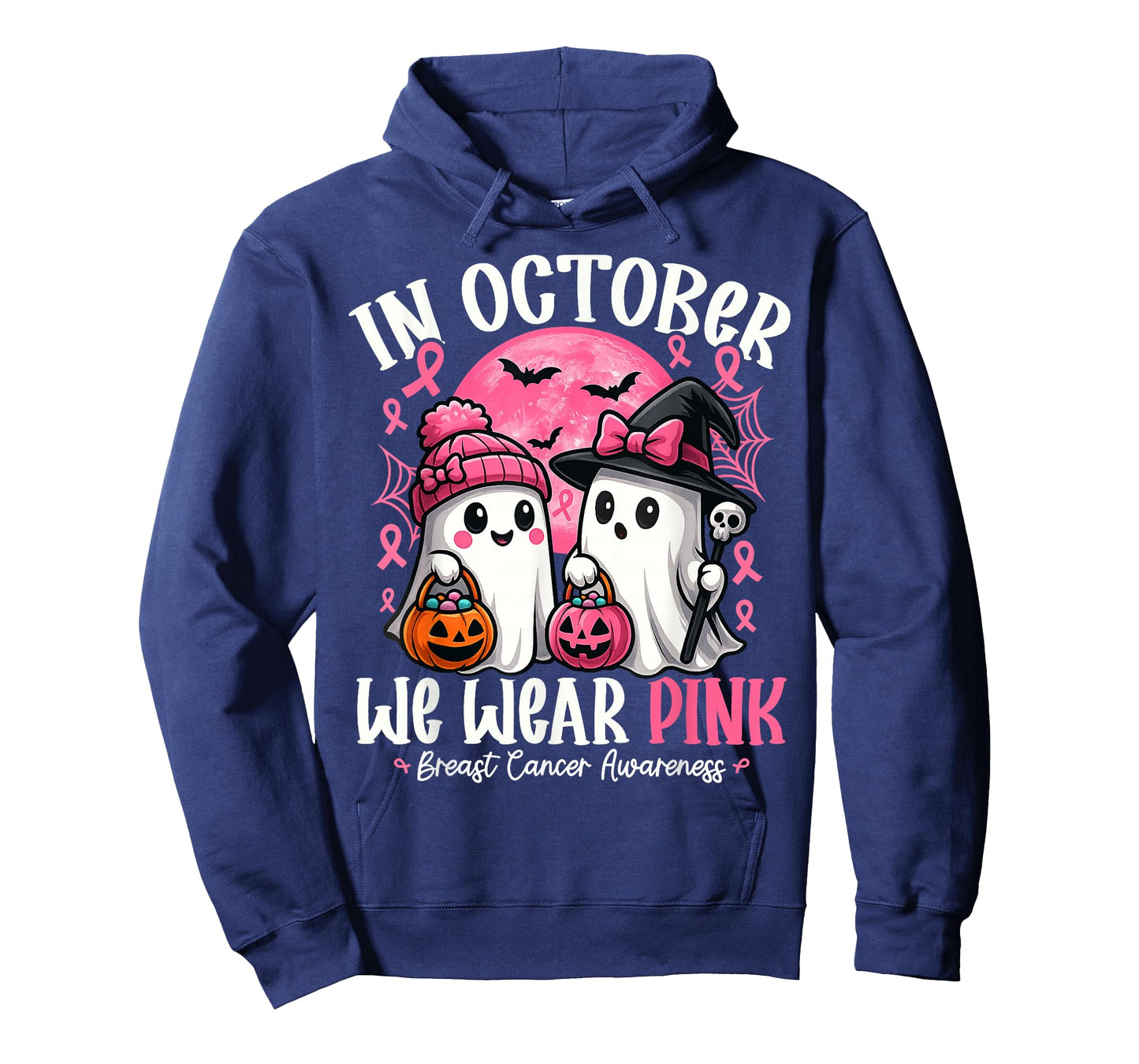 in October We Wear Pink Ghost Witch Breast Cancer Awareness T-Shirt