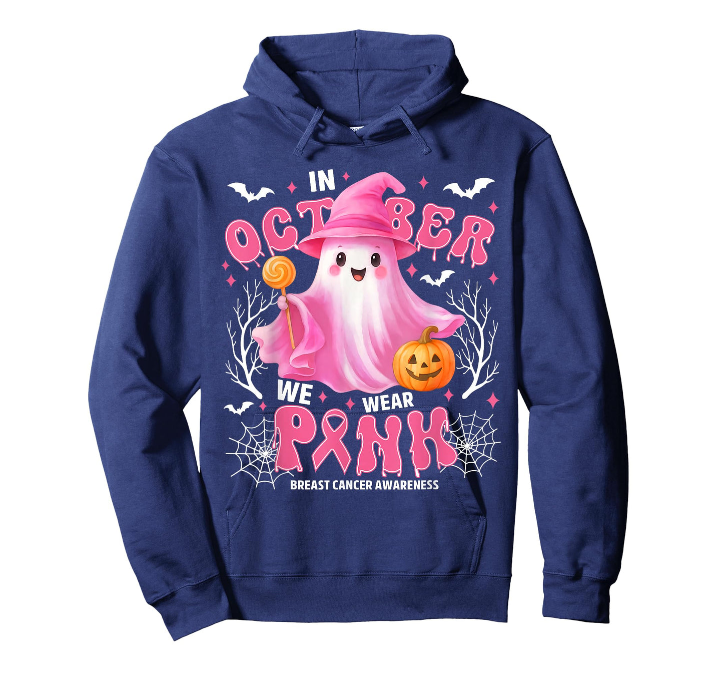 In October We Wear Pink Ghost Witch Breast Cancer Awareness T-Shirt