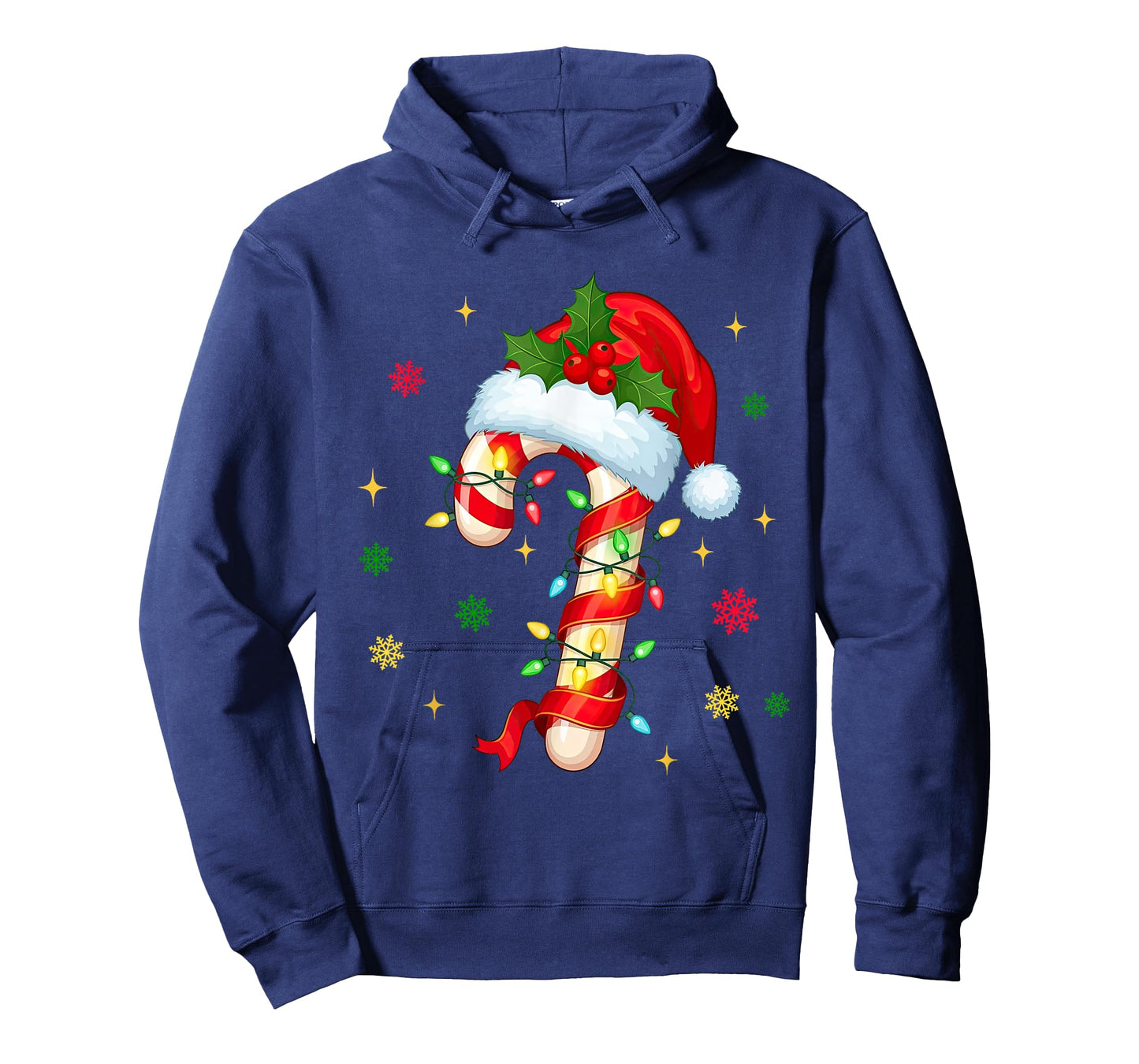 Candy Cane Christmas Lights Santa Hat Xmas Crew Women Girls T-Shirt