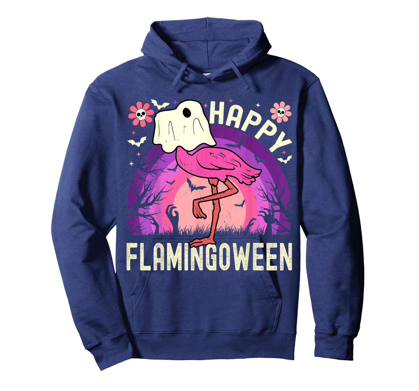 Happy Flamingoween Funny Flamingo Ghost Retro Halloween T-Shirt