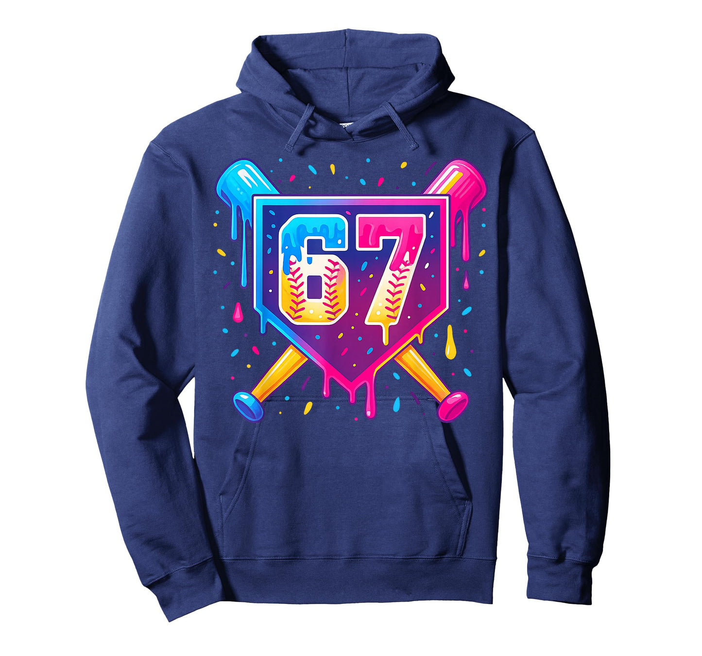 Baseball Number 67 Drip Neon Retro Sports Design T-Shirt