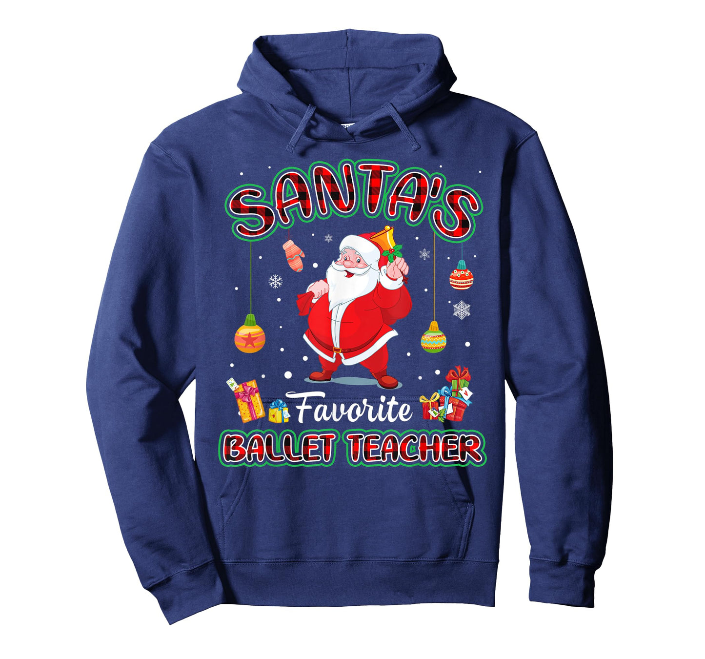 Santa's Favorite Ballet Teacher Santa Red Plaid Christmas T-Shirt