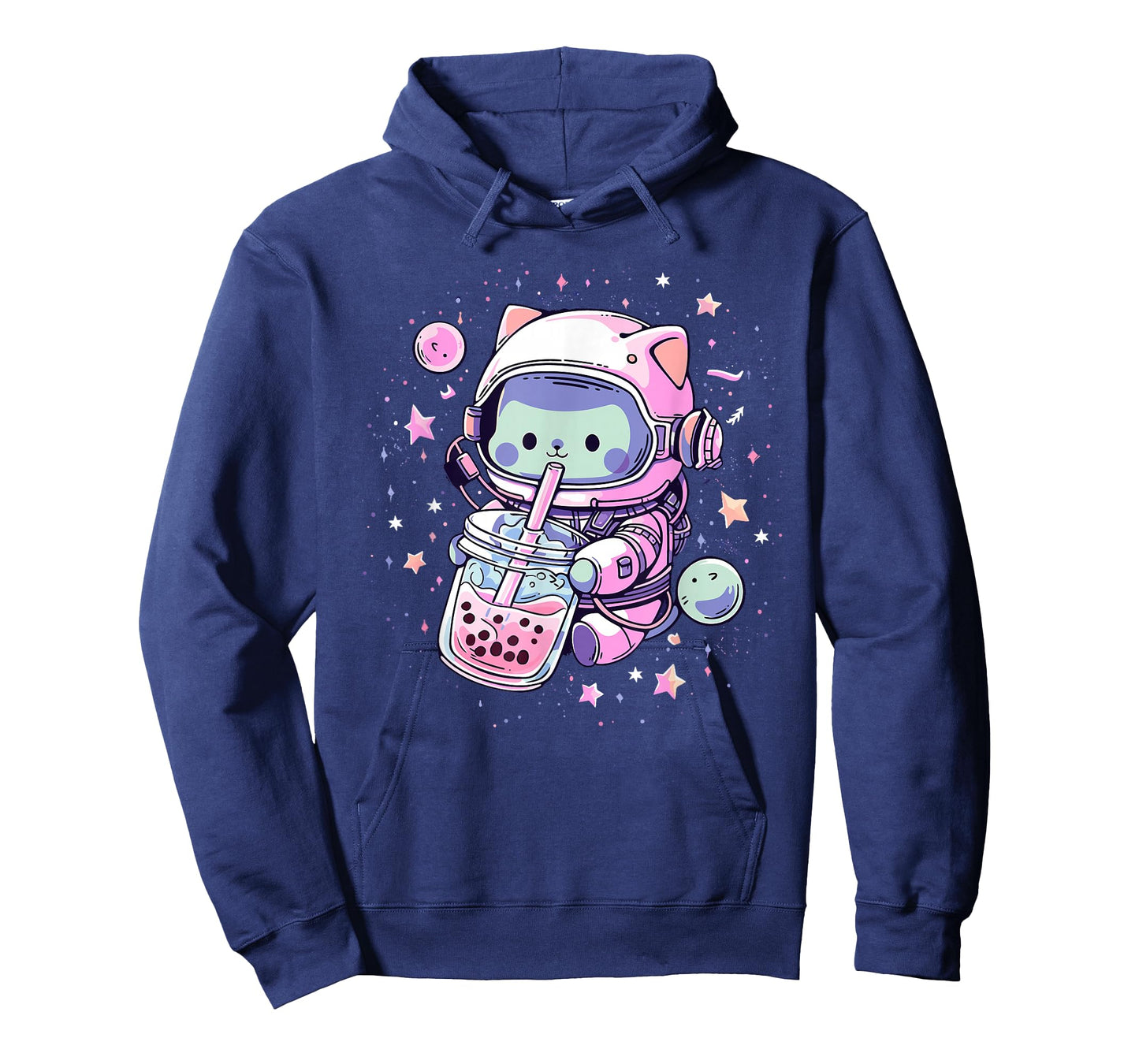 Kawaii Cat Bubble Boba Tea in Space Astronaut Anime Girls T-Shirt